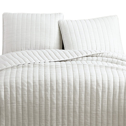 Benjara 3 Piece Crinkles King Size Coverlet Set with Vertical Stitching, White