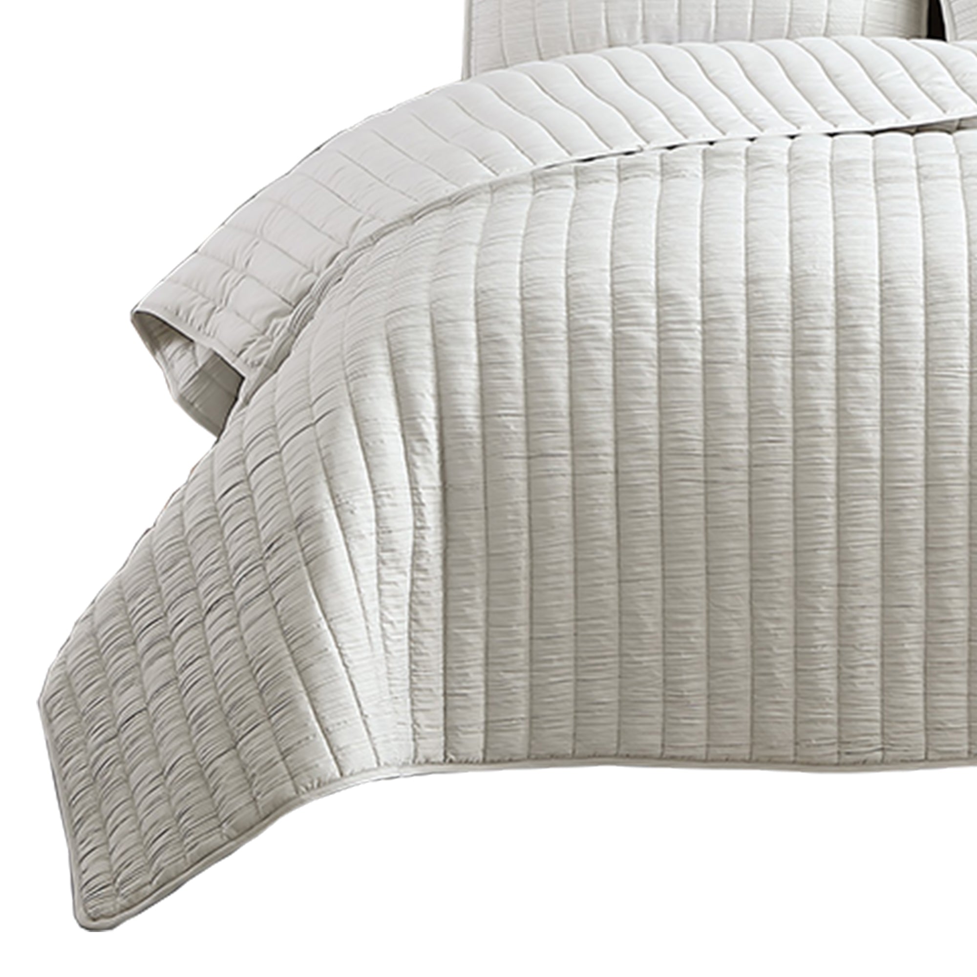 Benjara 3 Piece Crinkles King Size Coverlet Set with Vertical Stitching, White
