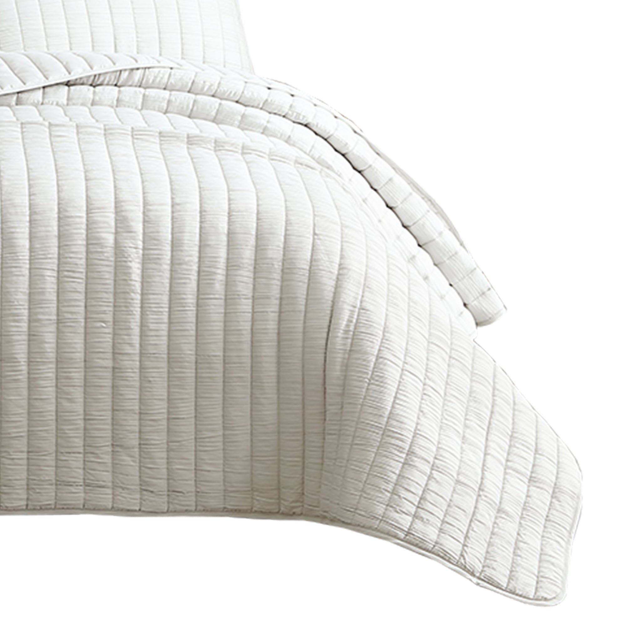 Benjara 3 Piece Crinkles King Size Coverlet Set with Vertical Stitching, White