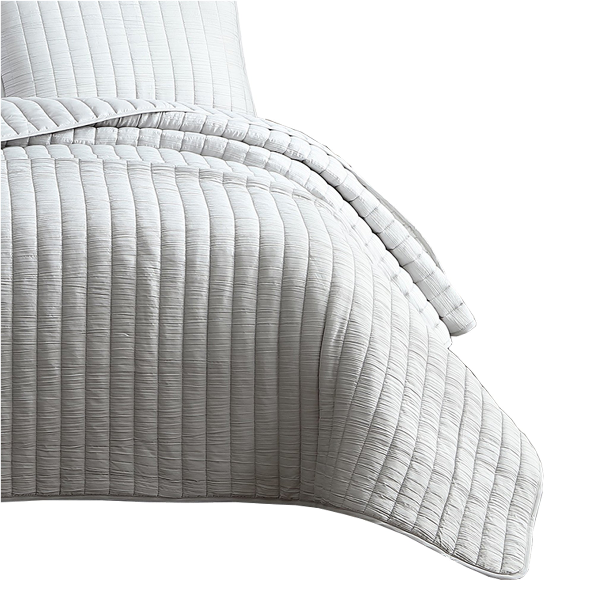 Benjara 3 Piece Crinkle Queen Size Coverlet Set with Vertical Stitching,Light Gray