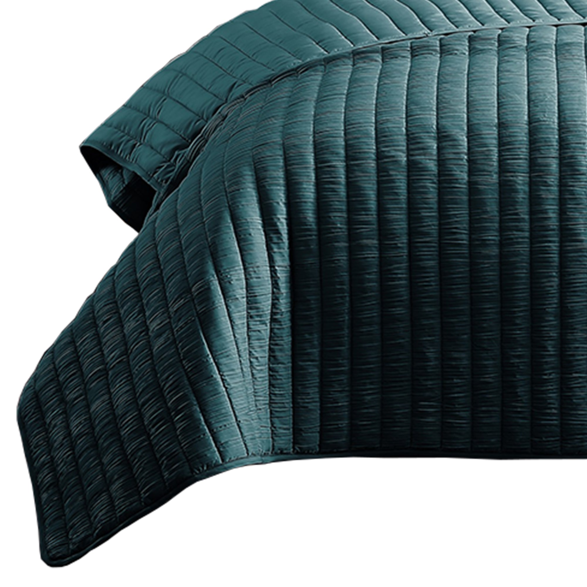 Benjara 3 Piece Crinkle King Coverlet Set with Vertical Stitching, Turquoise Blue