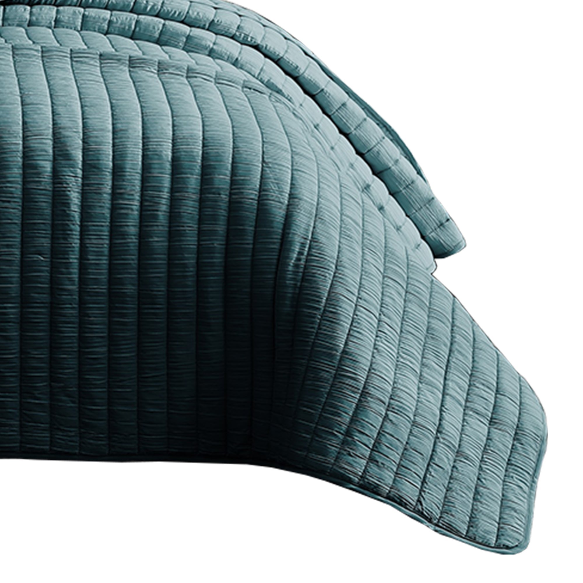 Benjara 3 Piece Crinkle King Coverlet Set with Vertical Stitching, Turquoise Blue