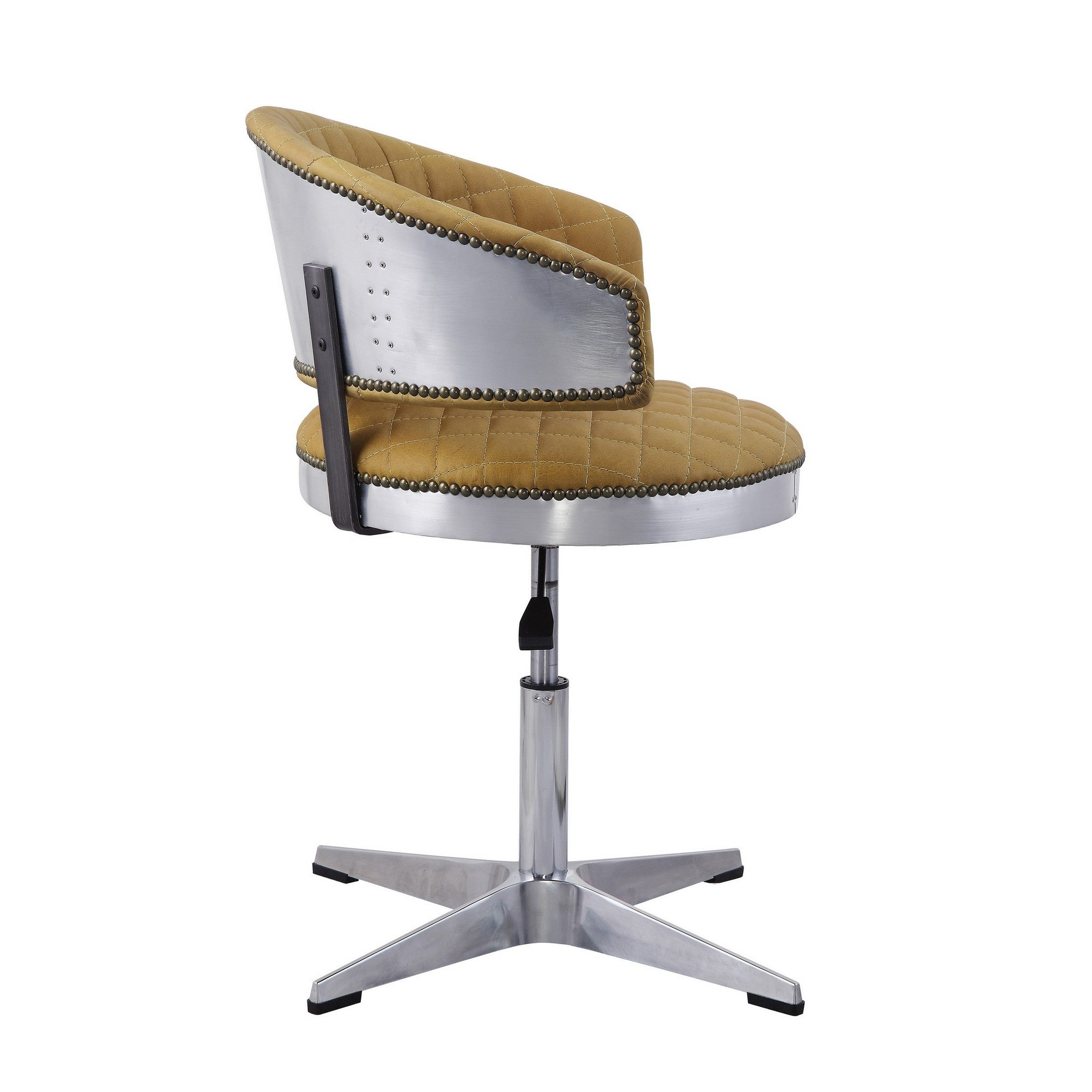 Benjara Swivel Leatherette Chair with Curved Back And Metal Star Base, Yellow