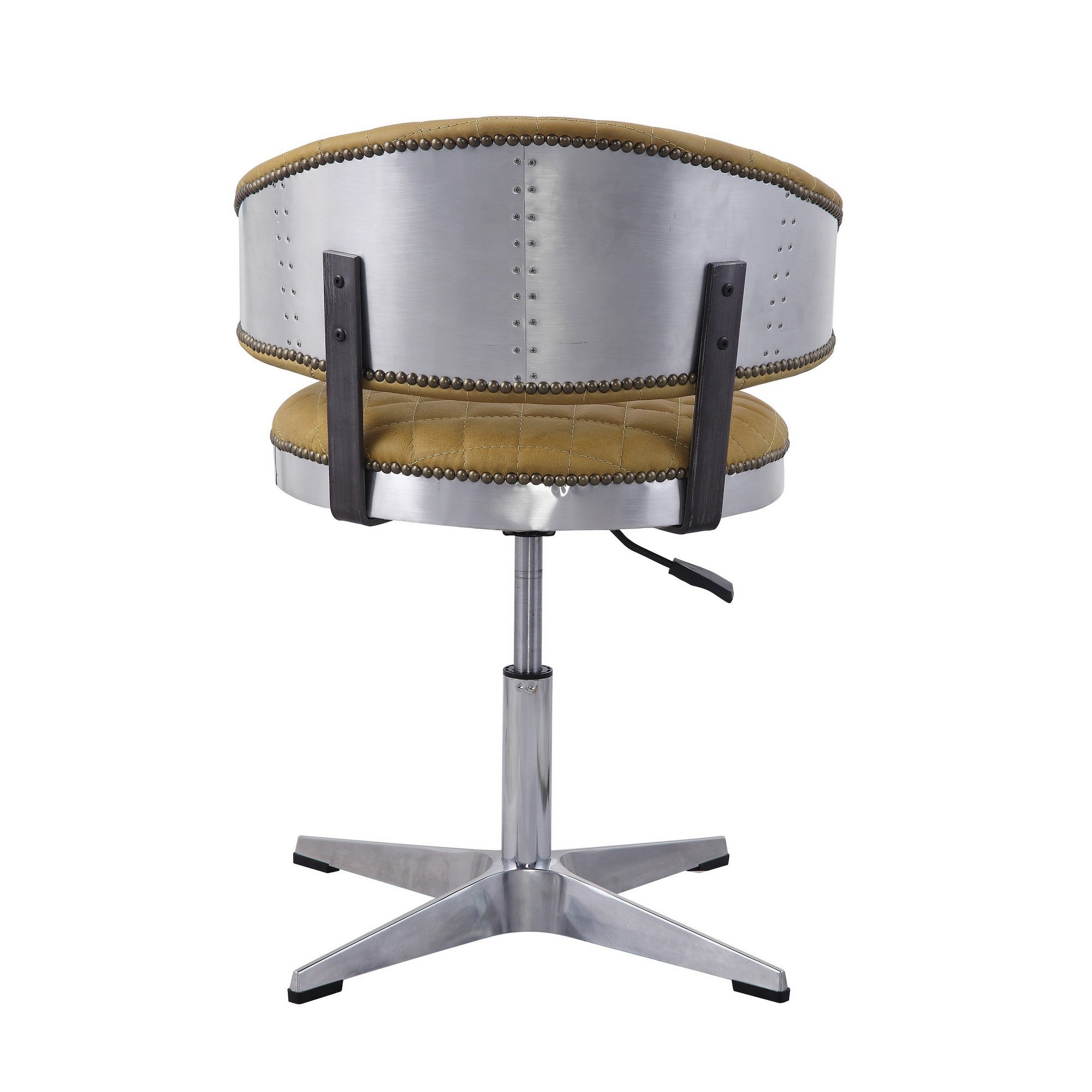 Benjara Swivel Leatherette Chair with Curved Back And Metal Star Base, Yellow