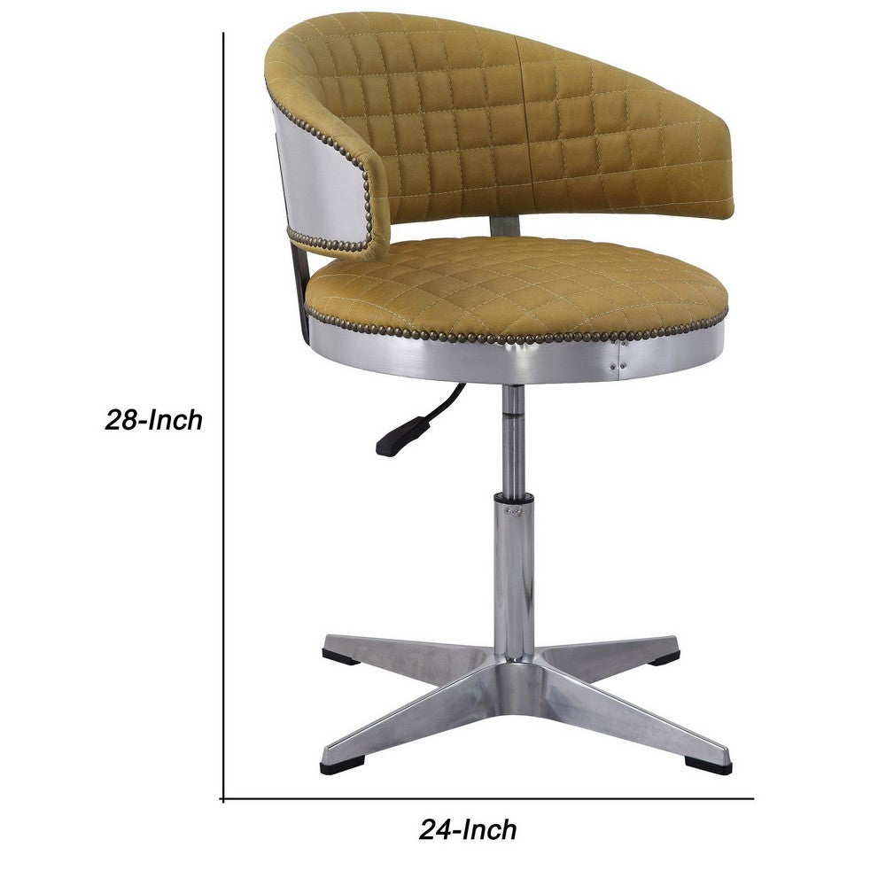 Benjara Swivel Leatherette Chair with Curved Back And Metal Star Base, Yellow