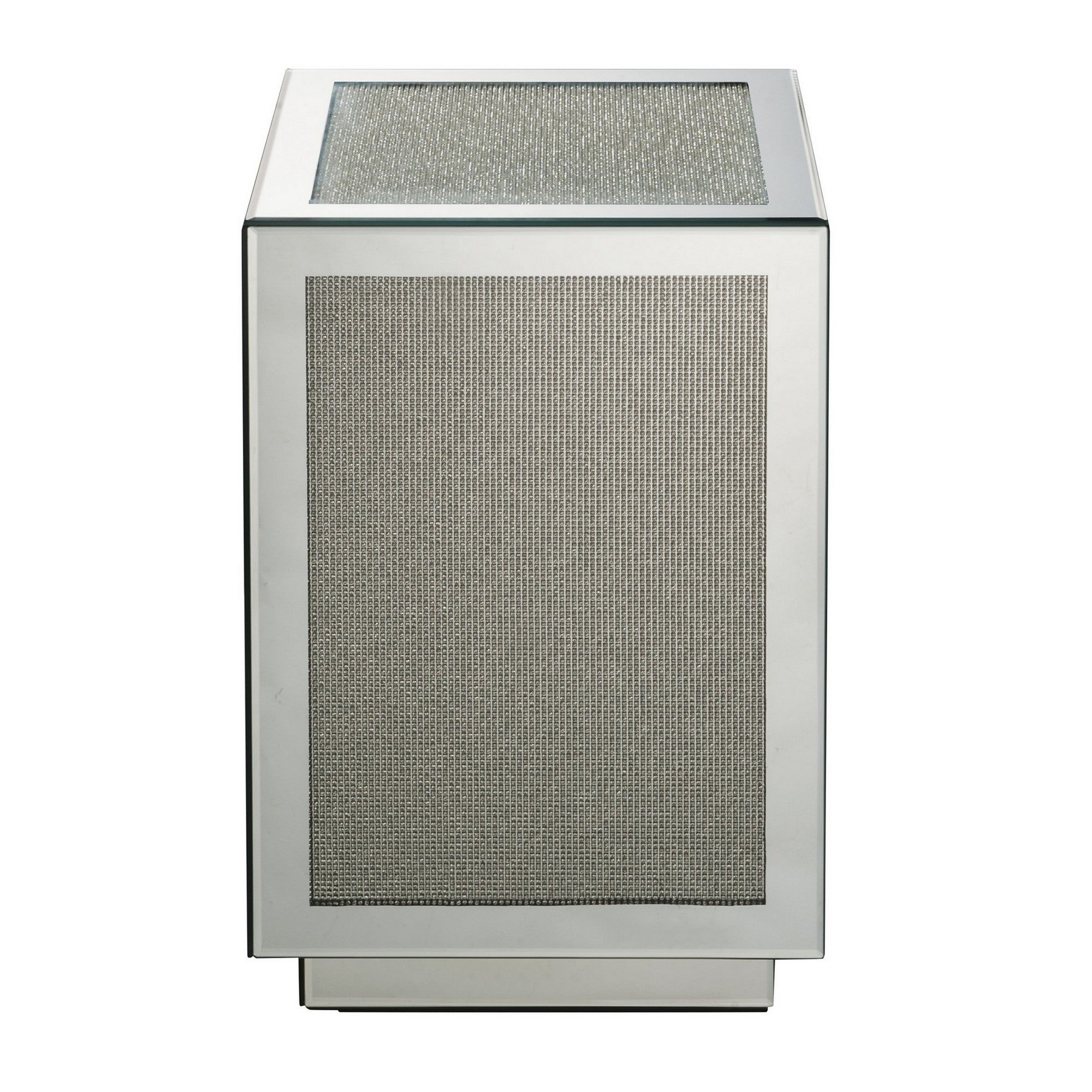 Benjara Mirrored Accent Table with Faux Diamond Inlay And Glass Top, Silver