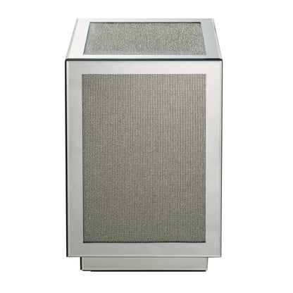 Benjara Mirrored Accent Table with Faux Diamond Inlay And Glass Top, Silver