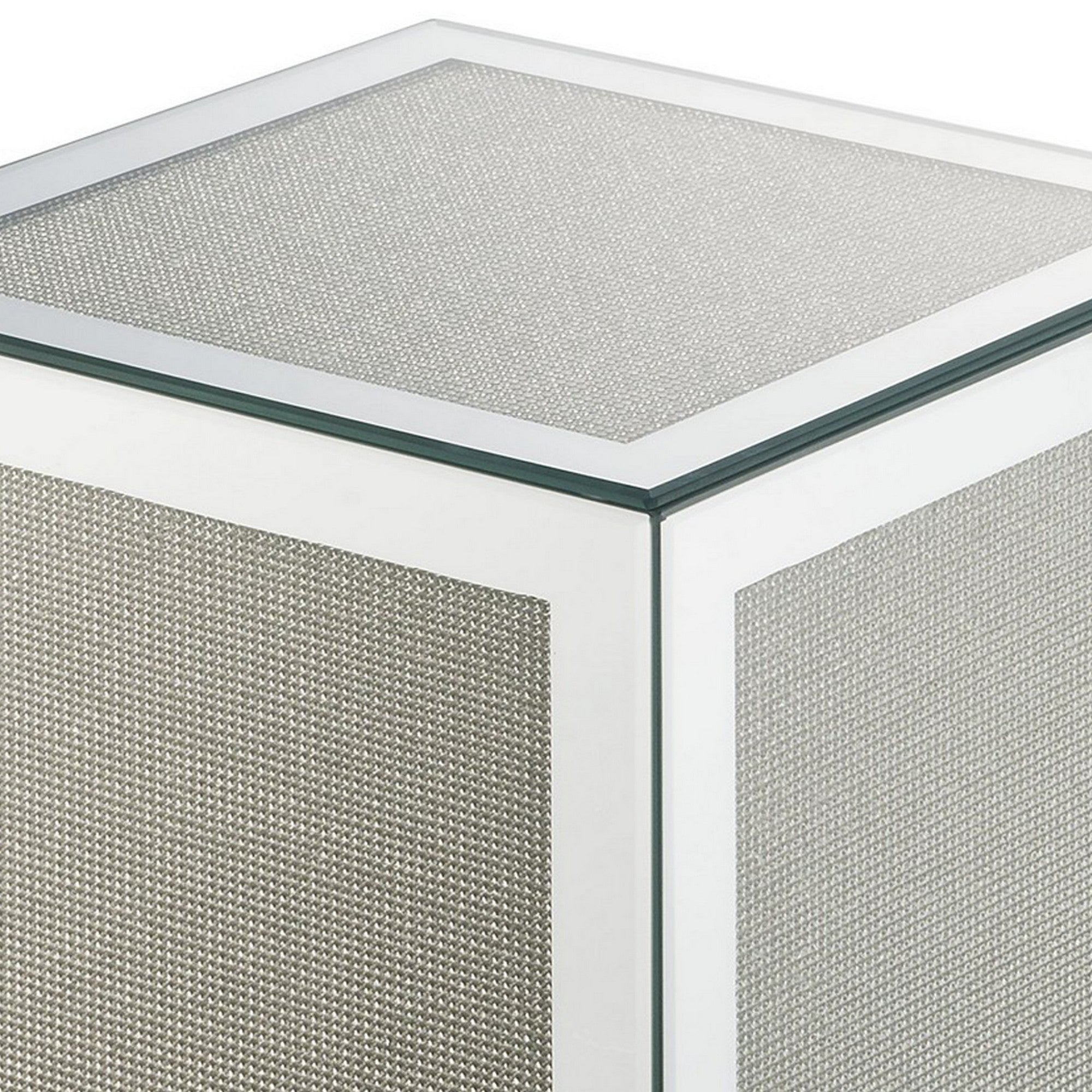 Benjara Mirrored Accent Table with Faux Diamond Inlay And Glass Top, Silver