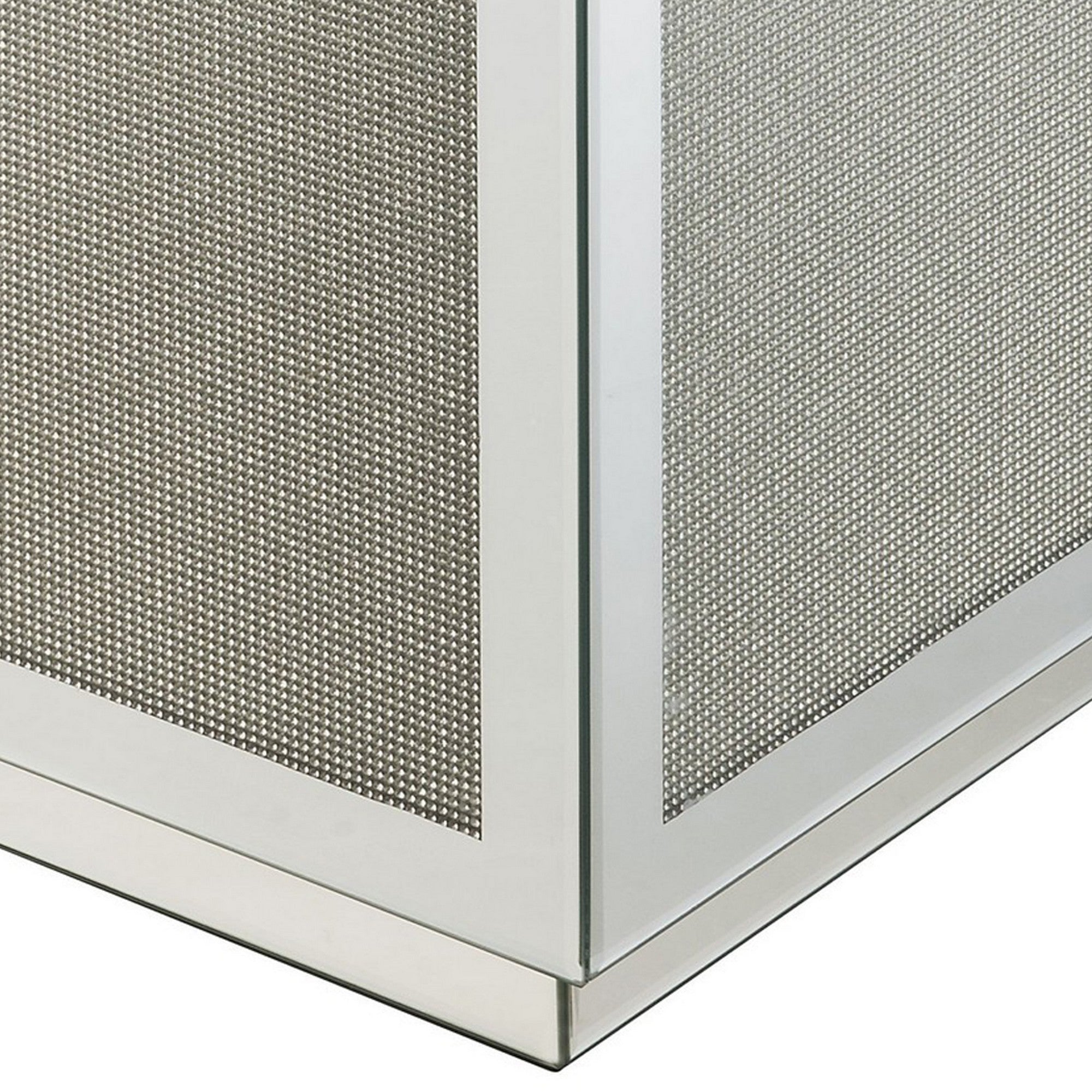 Benjara Mirrored Accent Table with Faux Diamond Inlay And Glass Top, Silver