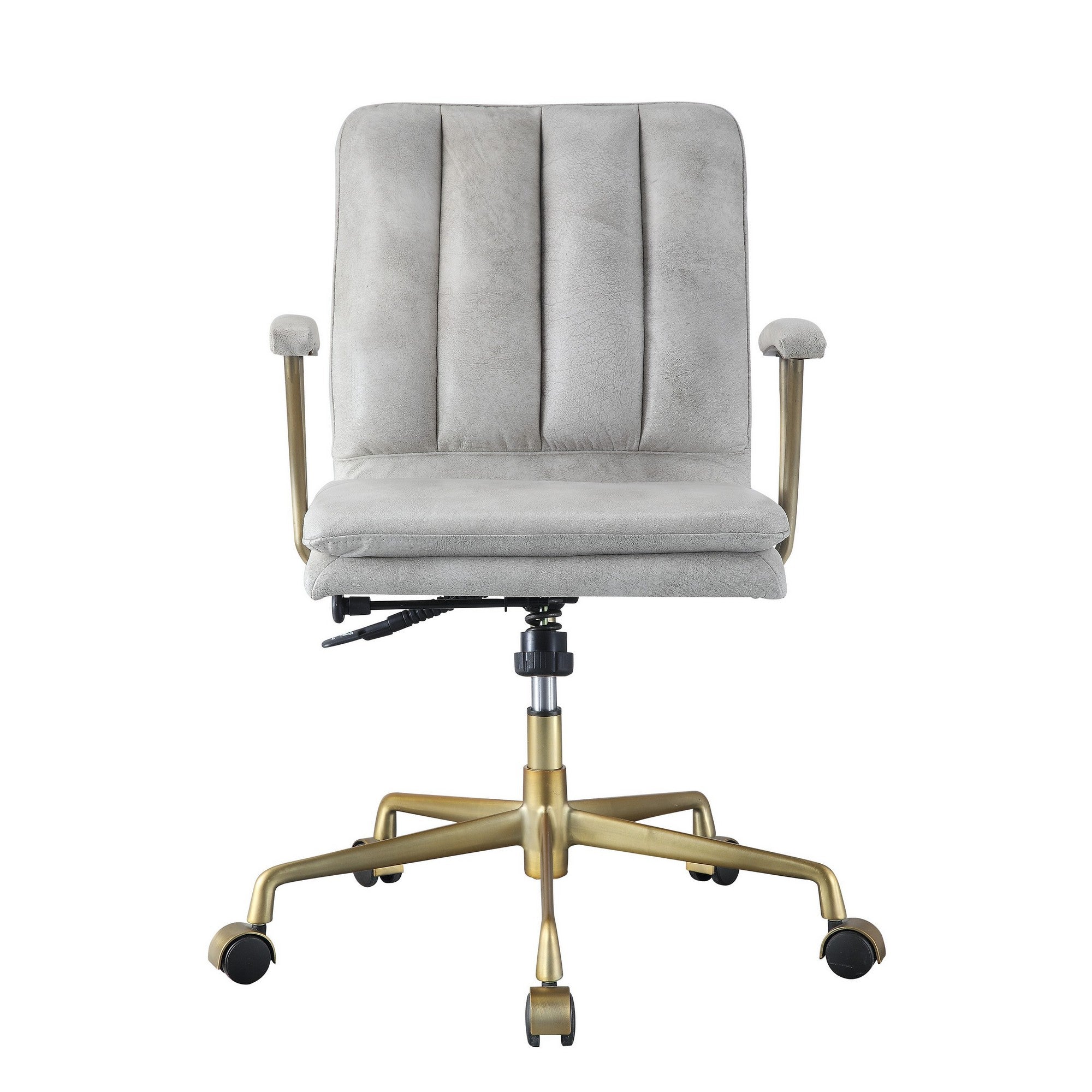 Benjara Adjustable Leatherette Swivel Office Chair with 5 Star Base, Gray And Gold