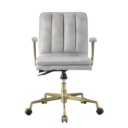 Benjara Adjustable Leatherette Swivel Office Chair with 5 Star Base, Gray And Gold