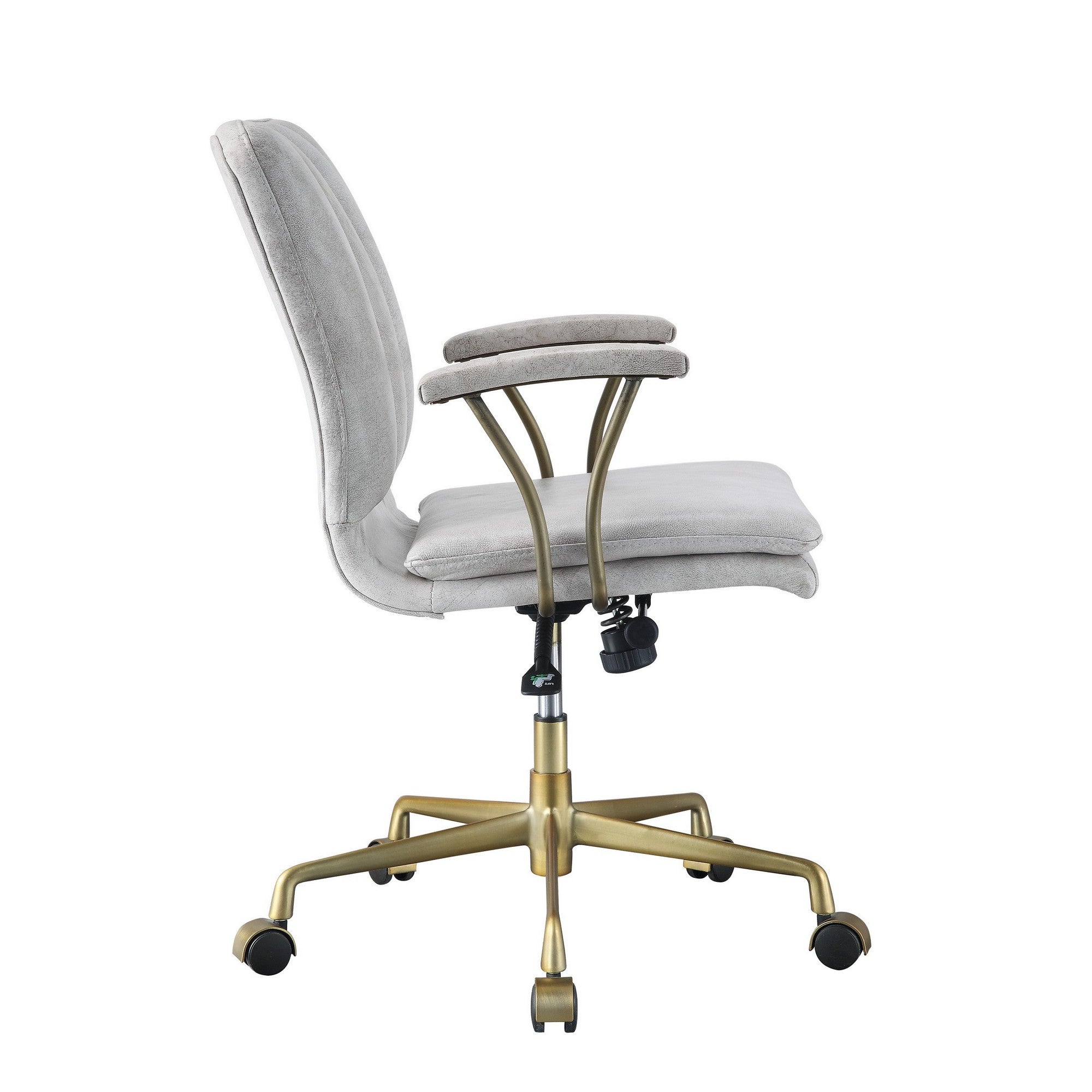 Benjara Adjustable Leatherette Swivel Office Chair with 5 Star Base, Gray And Gold