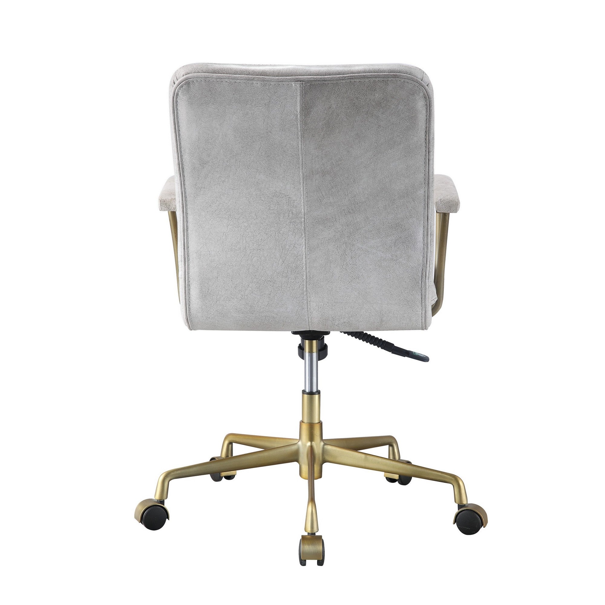 Benjara Adjustable Leatherette Swivel Office Chair with 5 Star Base, Gray And Gold