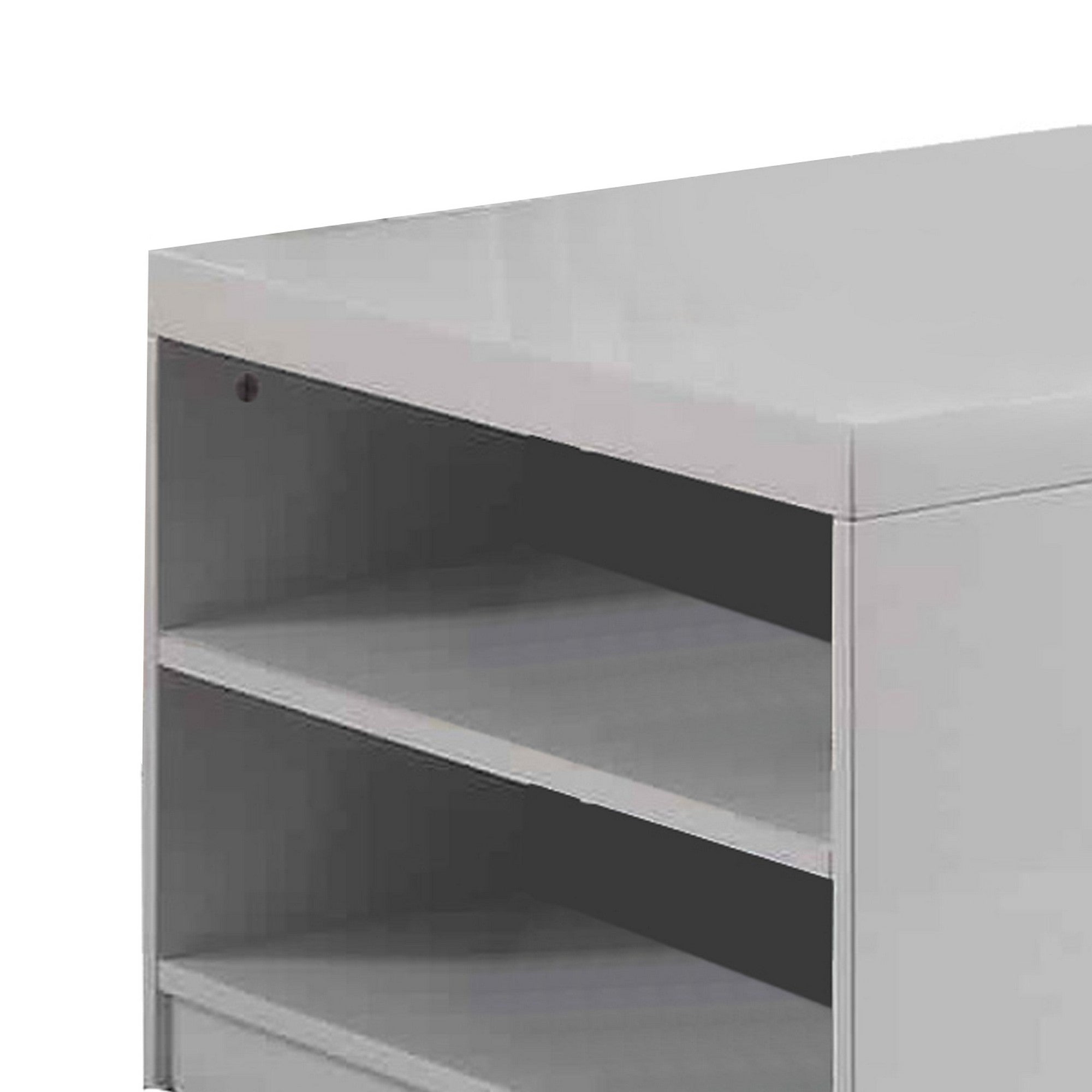 Benjara Wood And Metal Frame Coffee Table with Open Shelves, White And Chrome