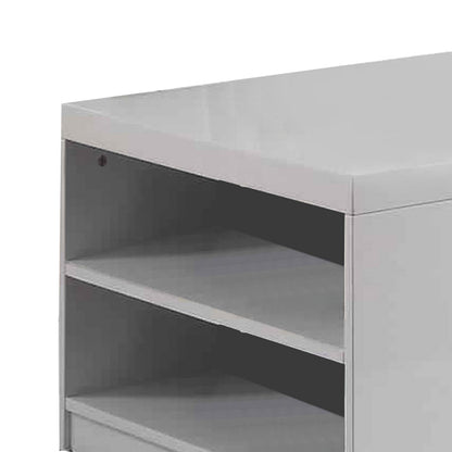 Benjara Wood And Metal Frame Coffee Table with Open Shelves, White And Chrome