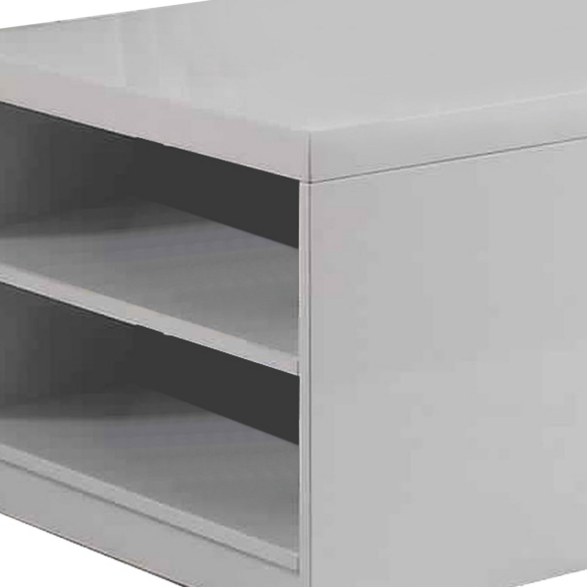 Benjara Wood And Metal Frame Coffee Table with Open Shelves, White And Chrome