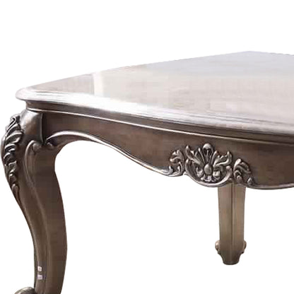 Benjara Faux Marble Top Engraved Wooden Frame Coffee Table, Off White And Gold