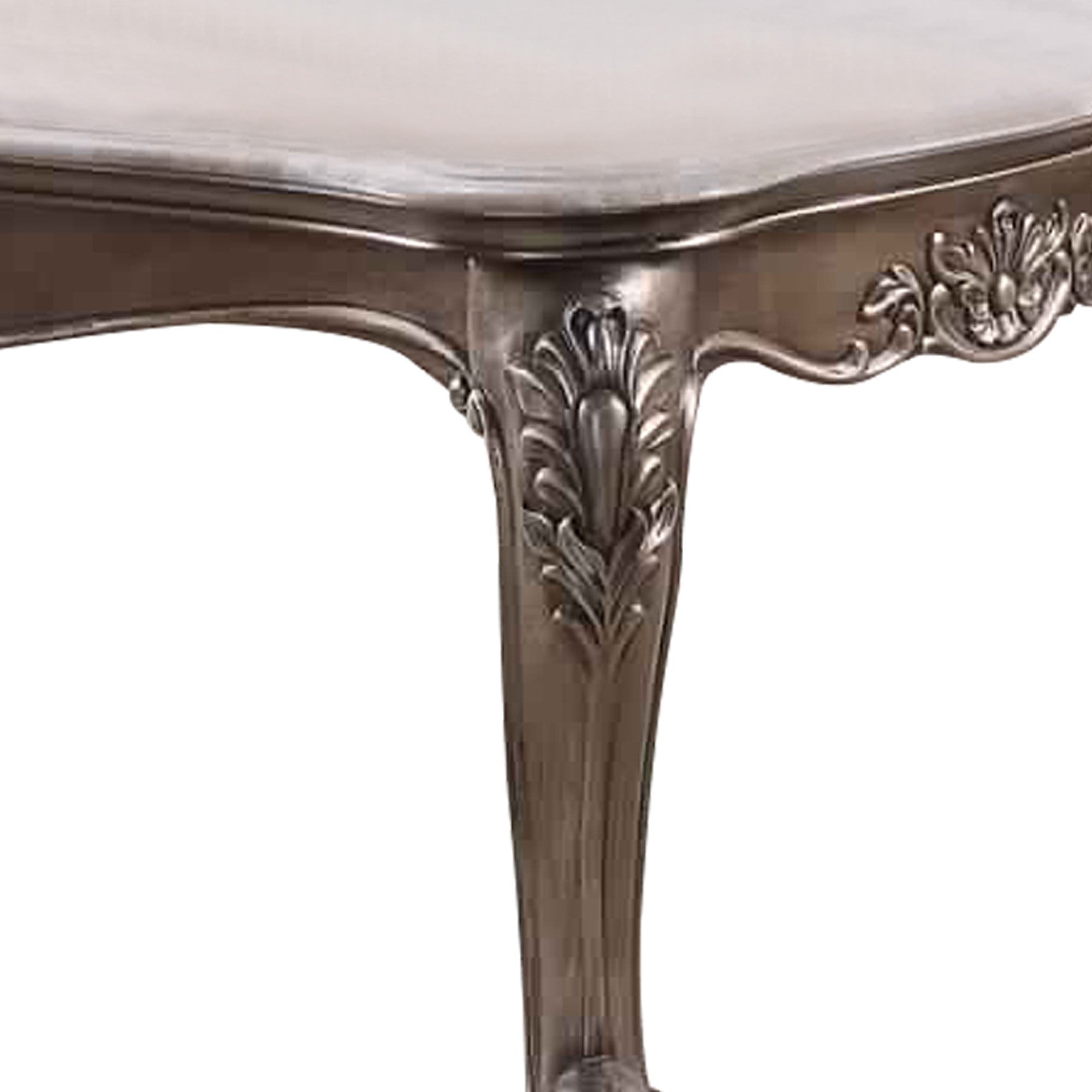 Benjara Faux Marble Top Engraved Wooden Frame Coffee Table, Off White And Gold