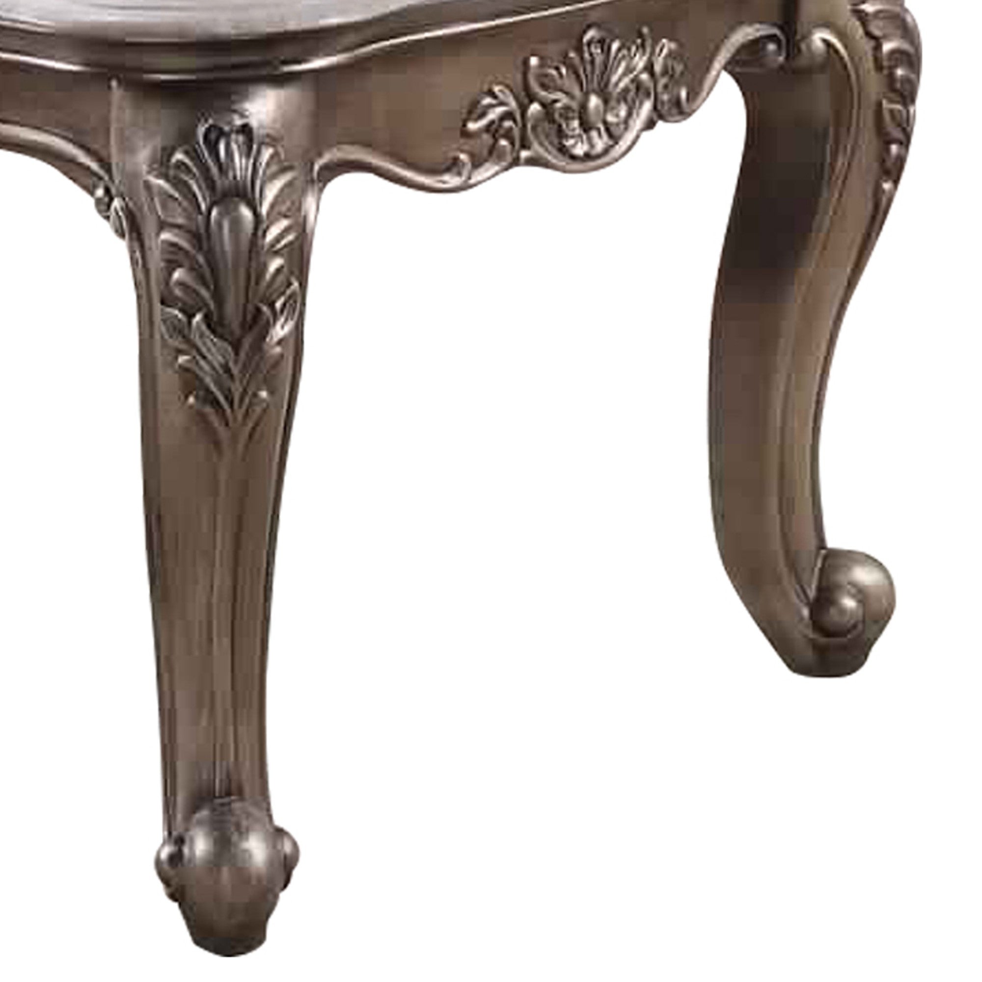 Benjara Faux Marble Top Engraved Wooden Frame Coffee Table, Off White And Gold