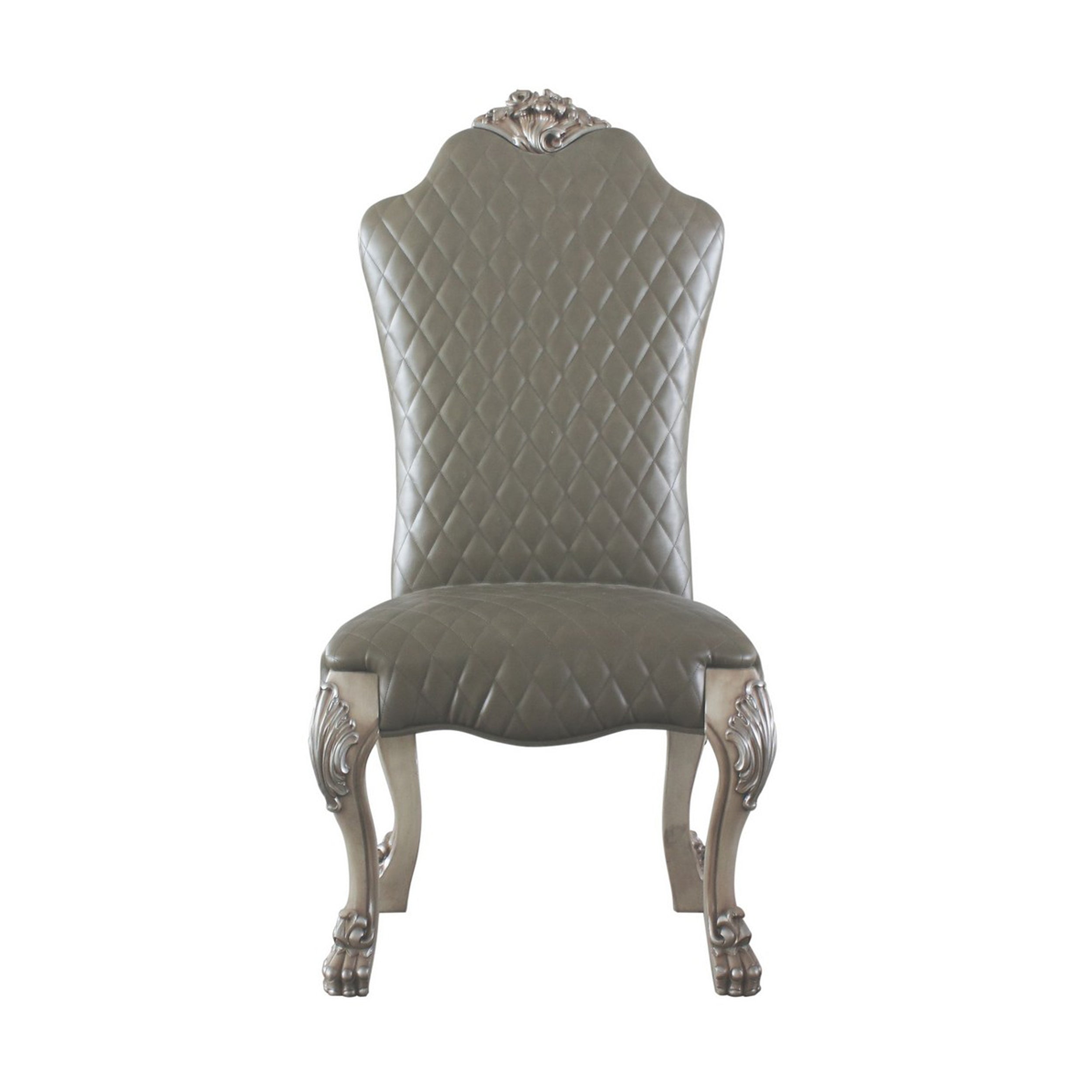 Benjara Leatherette Side Chair with High Back And Claw Legs, Set of 2,Antique White