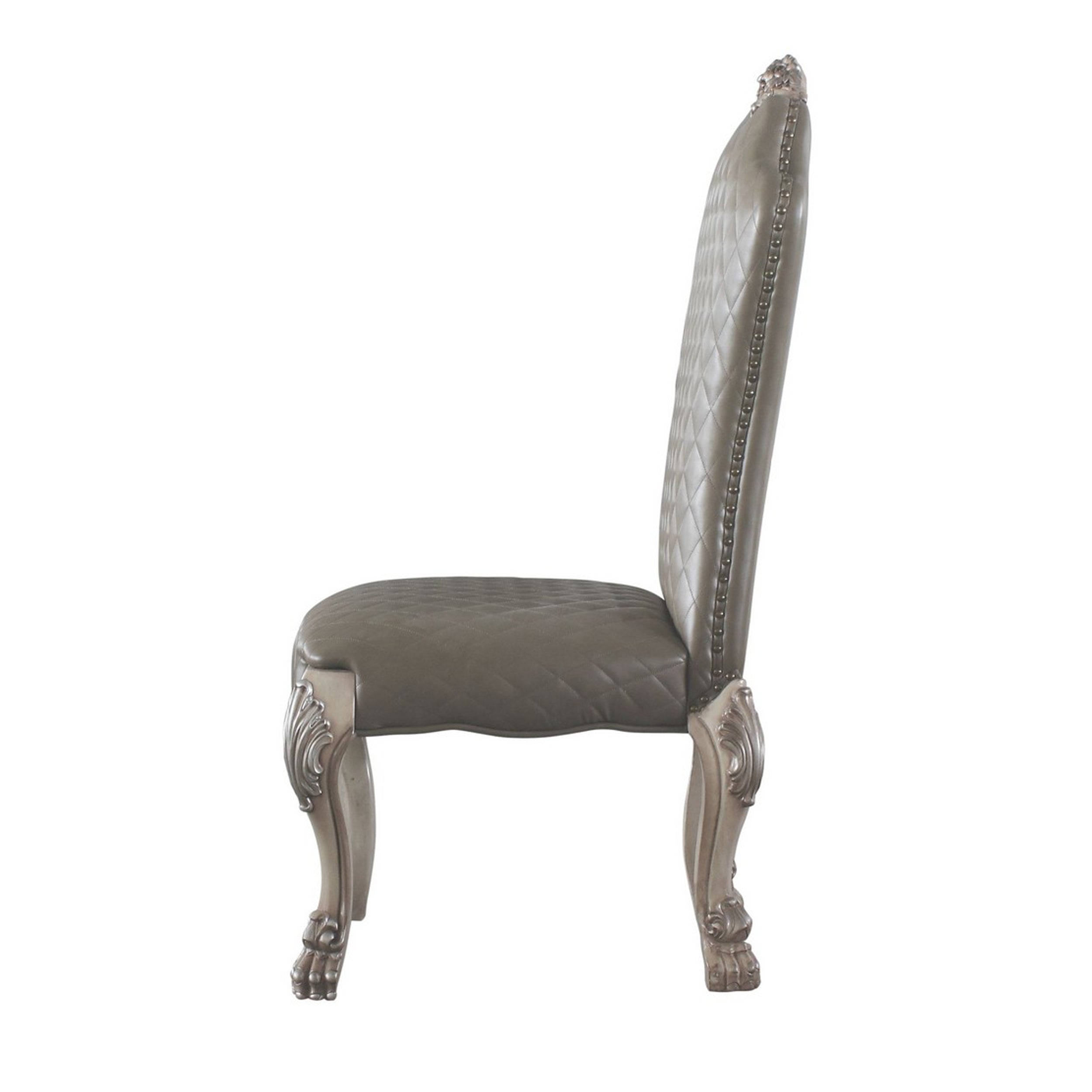Benjara Leatherette Side Chair with High Back And Claw Legs, Set of 2,Antique White