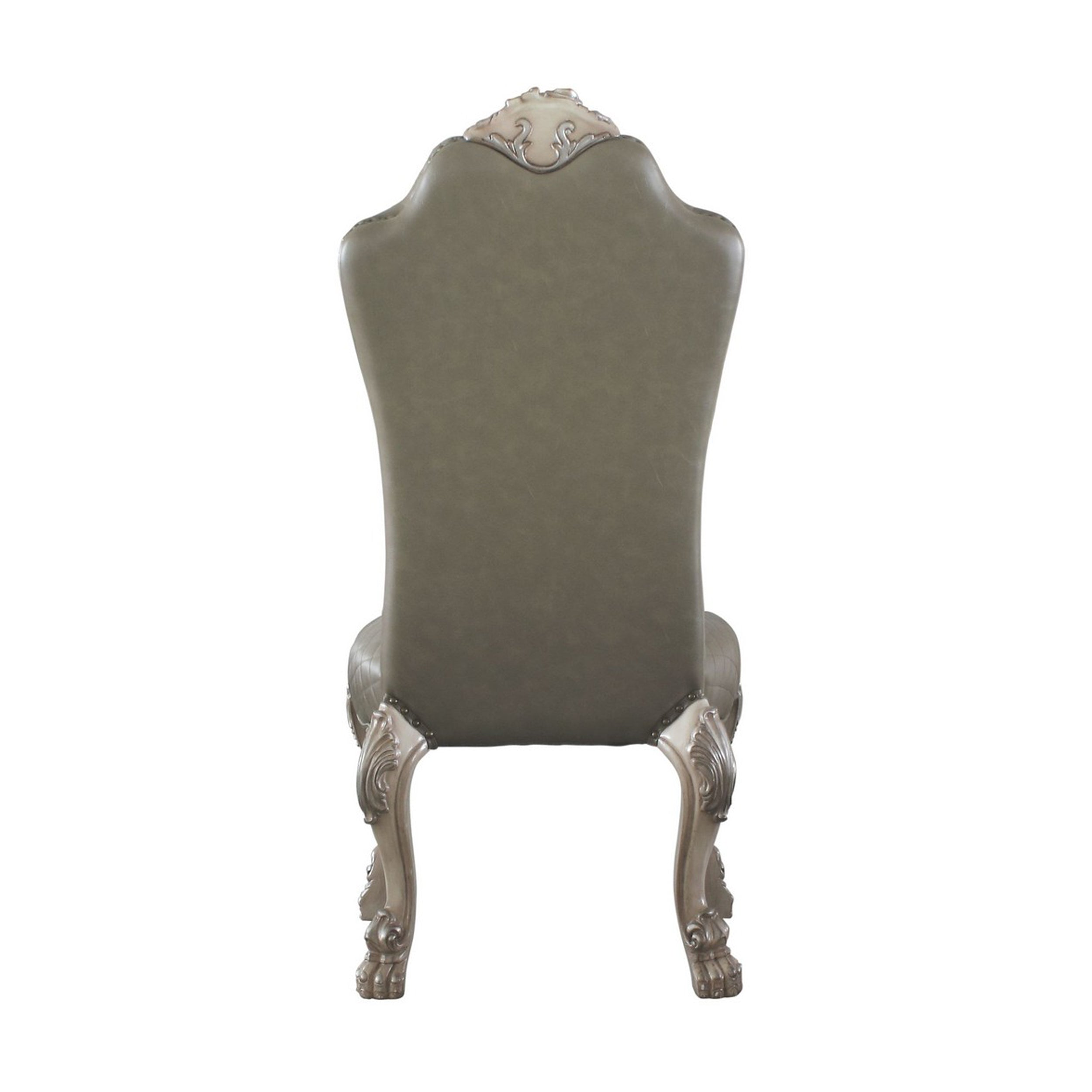 Benjara Leatherette Side Chair with High Back And Claw Legs, Set of 2,Antique White