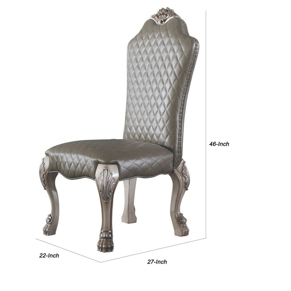 Benjara Leatherette Side Chair with High Back And Claw Legs, Set of 2,Antique White