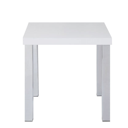 Benjara Square Wooden End Table with Straight Metal Legs, White And Chrome
