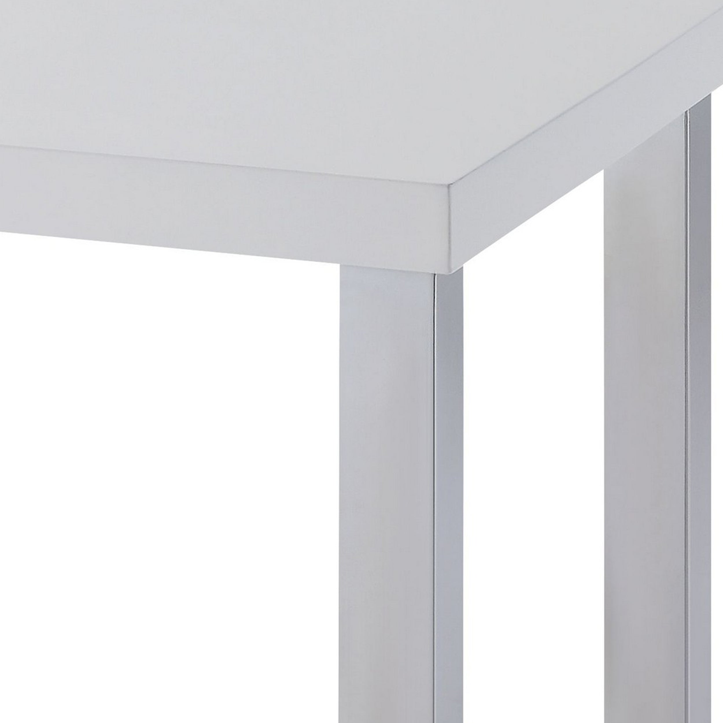 Benjara Square Wooden End Table with Straight Metal Legs, White And Chrome