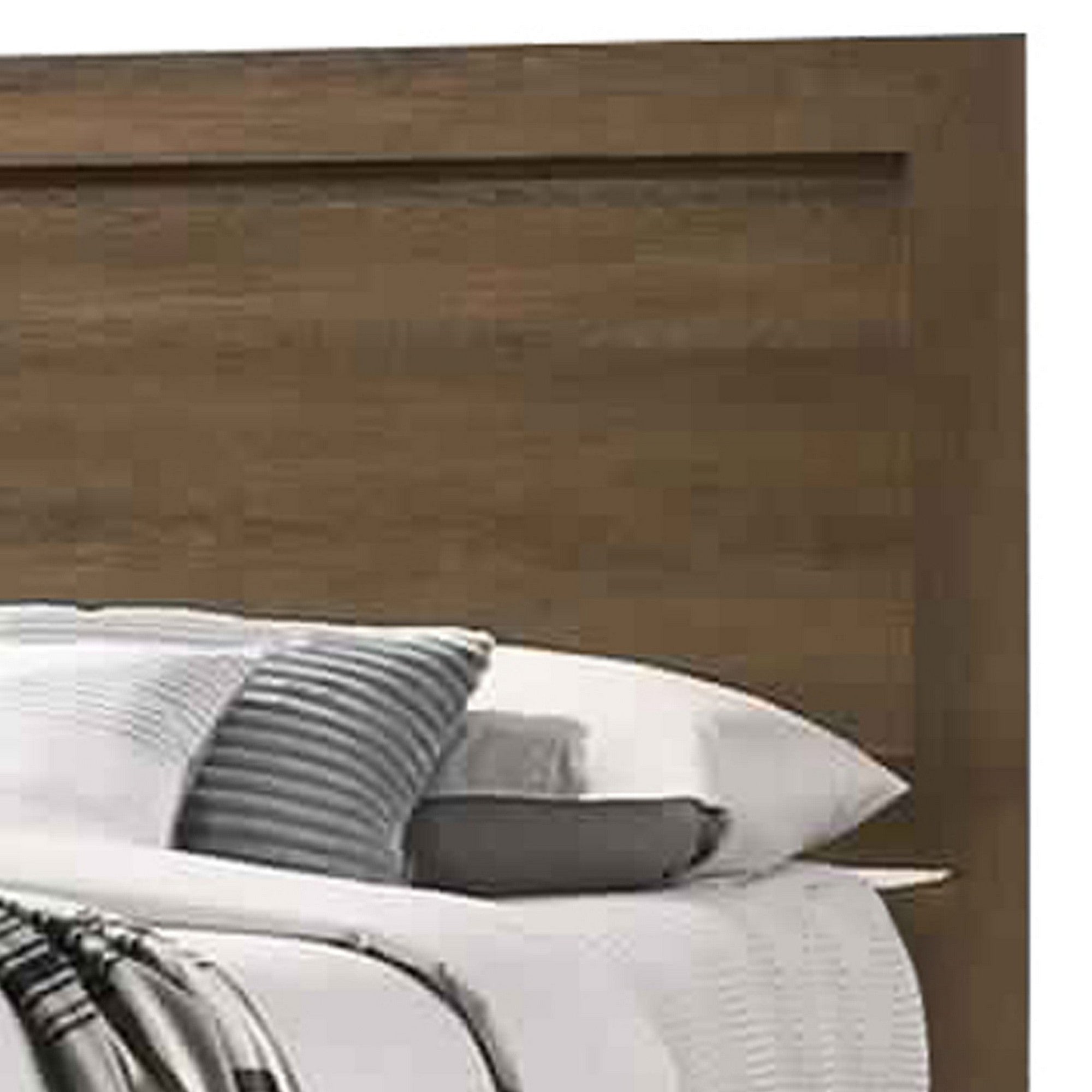 Benjara Transitional Style Wooden Eastern King Bed with Raised Molding Trim, Brown
