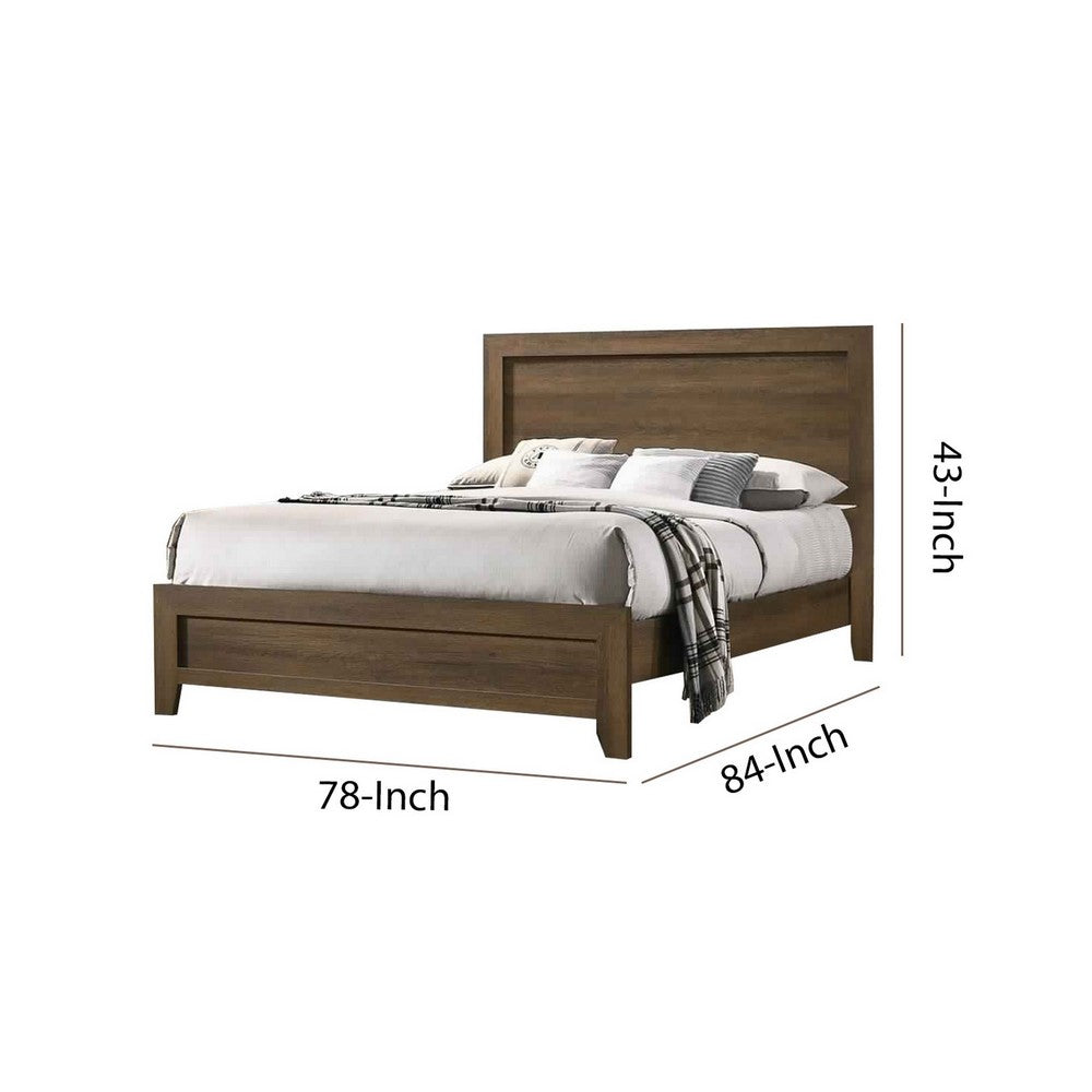 Benjara Transitional Style Wooden Eastern King Bed with Raised Molding Trim, Brown