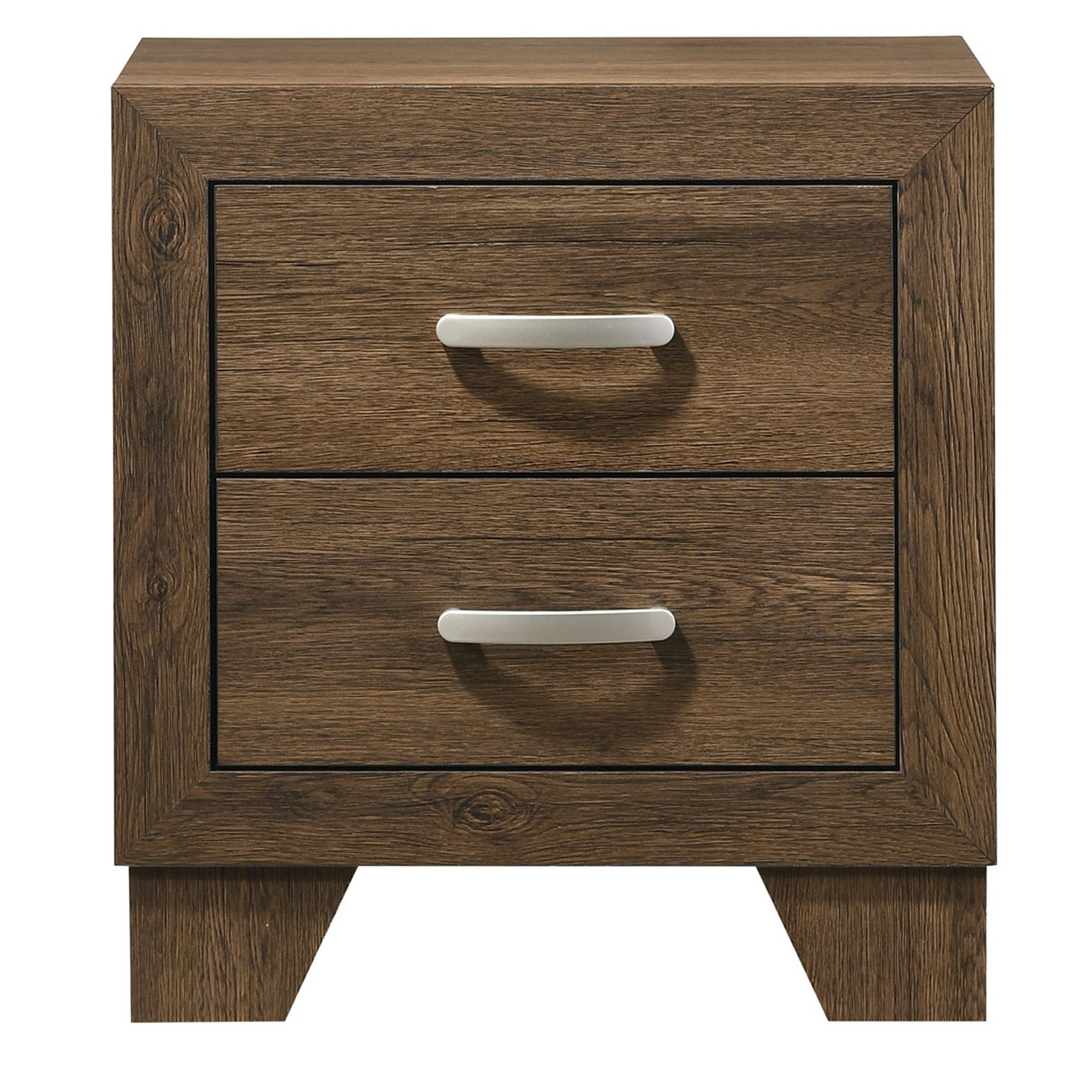 Benjara Transitional Style Wooden Nightstand with 2 Drawers And Metal Handles,Brown
