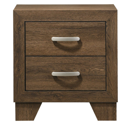 Benjara Transitional Style Wooden Nightstand with 2 Drawers And Metal Handles,Brown