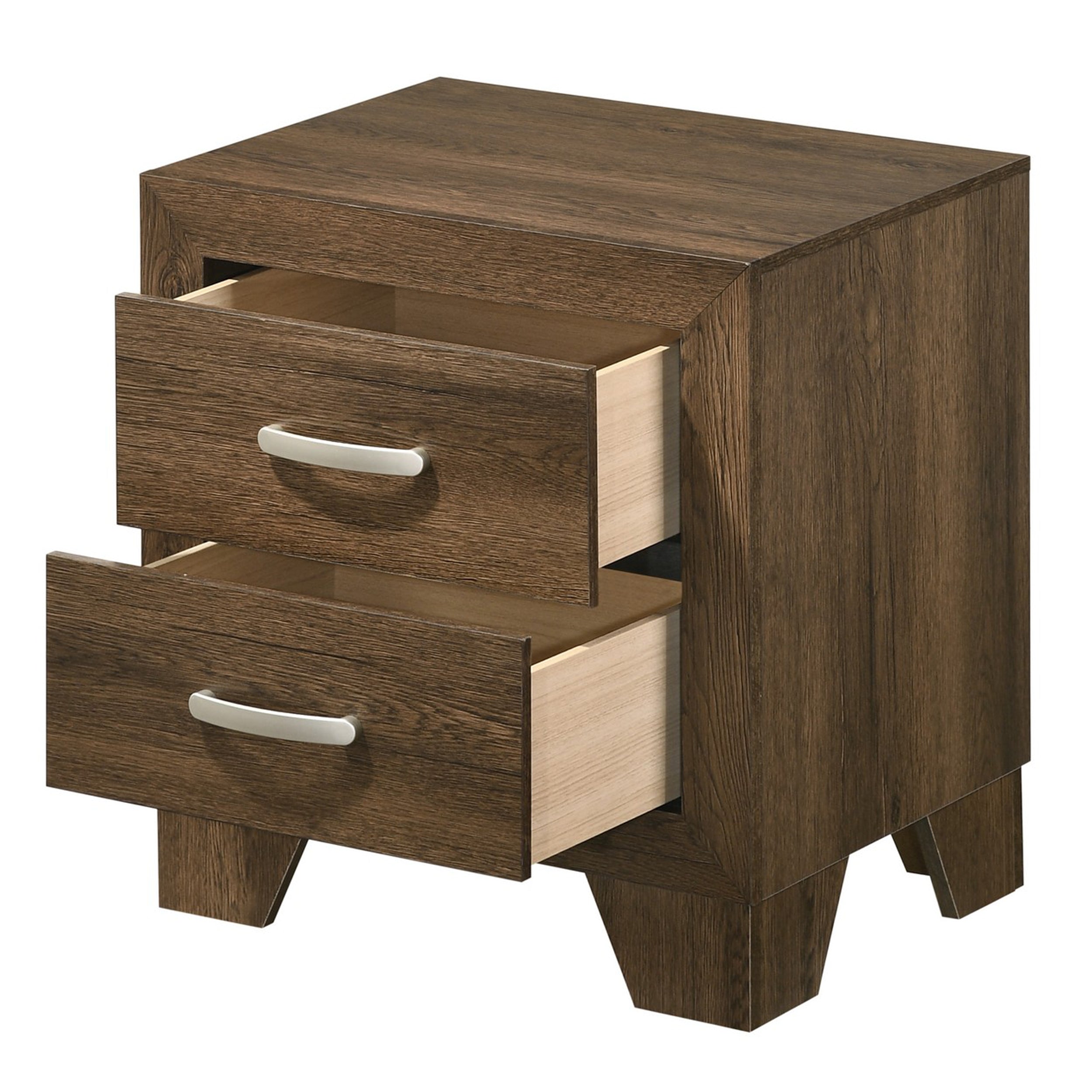 Benjara Transitional Style Wooden Nightstand with 2 Drawers And Metal Handles,Brown