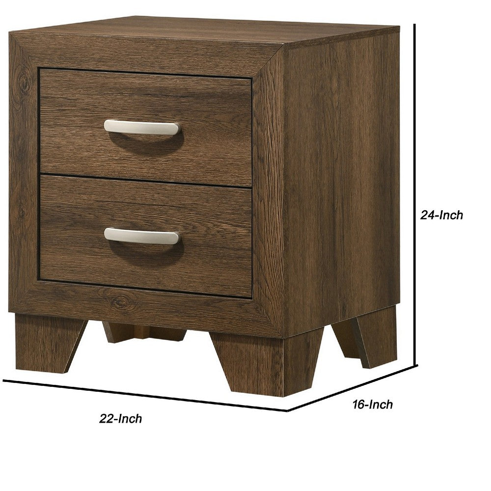 Benjara Transitional Style Wooden Nightstand with 2 Drawers And Metal Handles,Brown