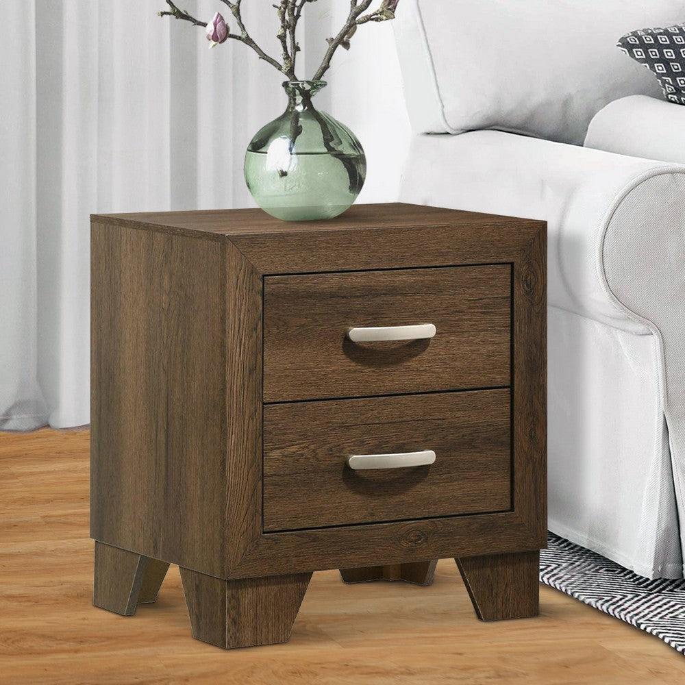 Benjara Transitional Style Wooden Nightstand with 2 Drawers And Metal Handles,Brown