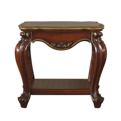 Benjara Wooden End Table with Open Bottom Shelf And Carved Details, Brown