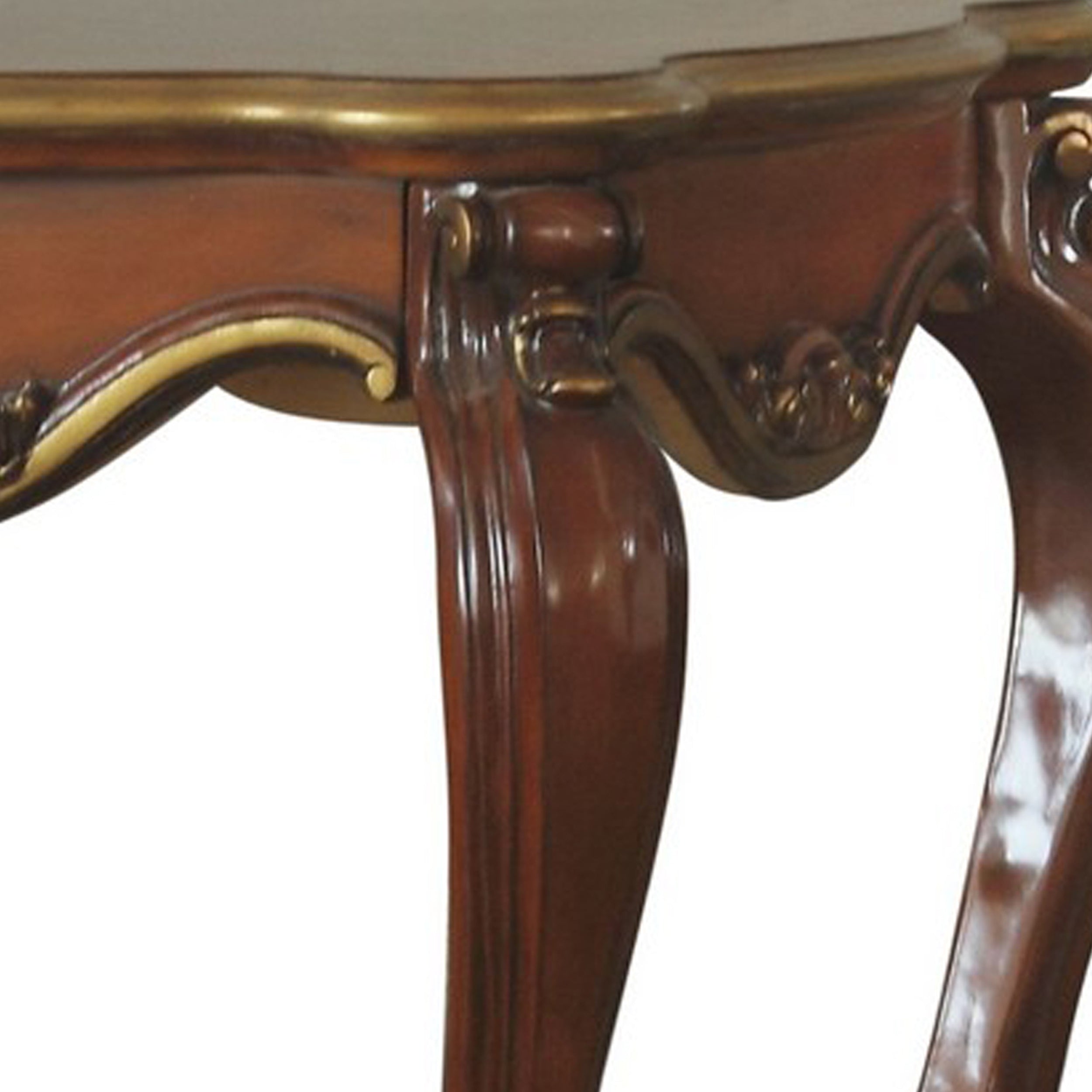 Benjara Wooden End Table with Open Bottom Shelf And Carved Details, Brown