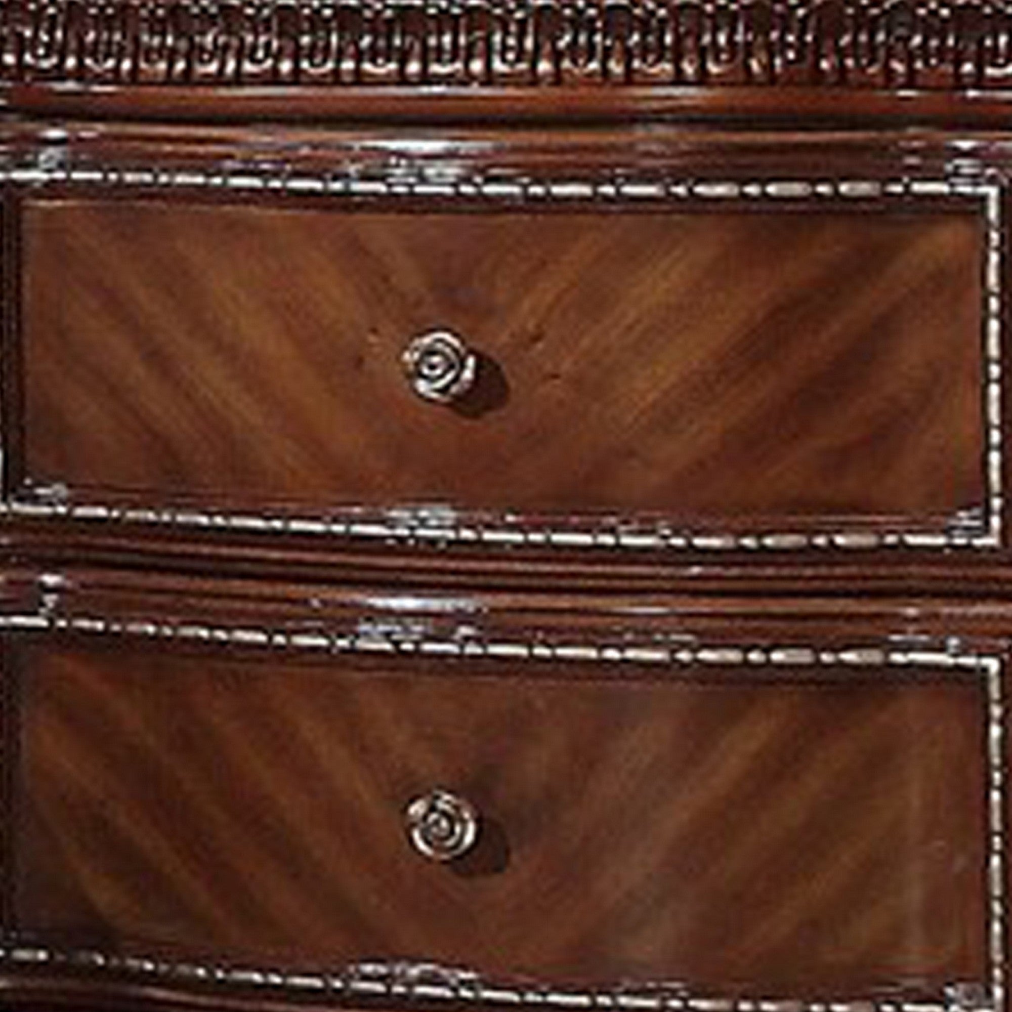 Benjara 2 Drawer Wooden Nightstand with Metal Knobs And Carved Details, Brown