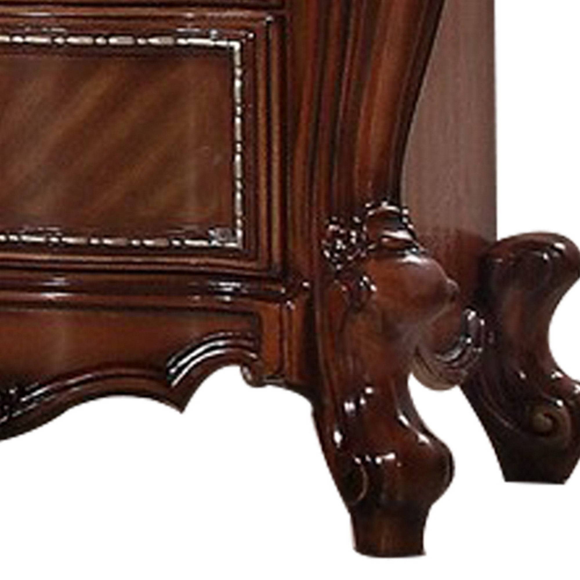 Benjara 2 Drawer Wooden Nightstand with Metal Knobs And Carved Details, Brown