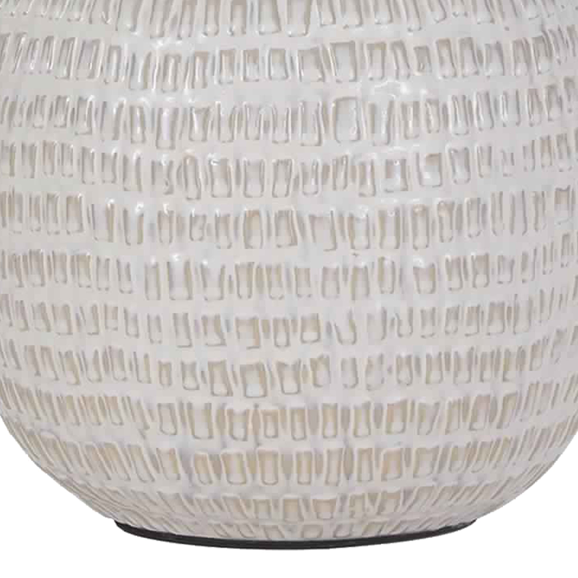 Benjara Textured Ceramic Frame Table Lamp with Fabric Shade, Beige And White