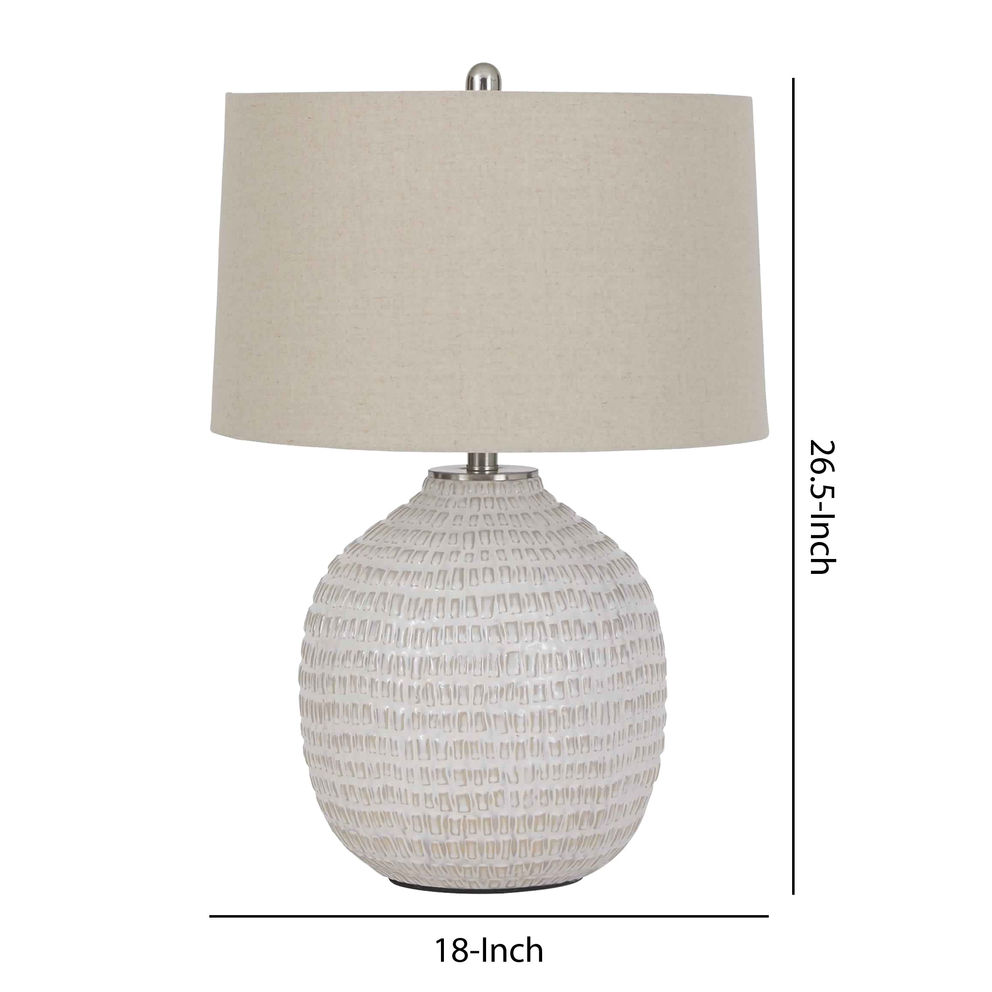 Benjara Textured Ceramic Frame Table Lamp with Fabric Shade, Beige And White