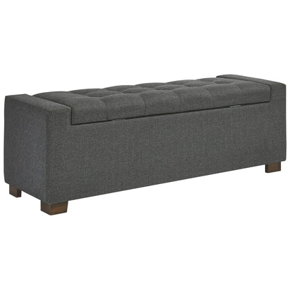 Benjara Fabric Tufted Seat Storage Bench with Block Feet, Dark Gray