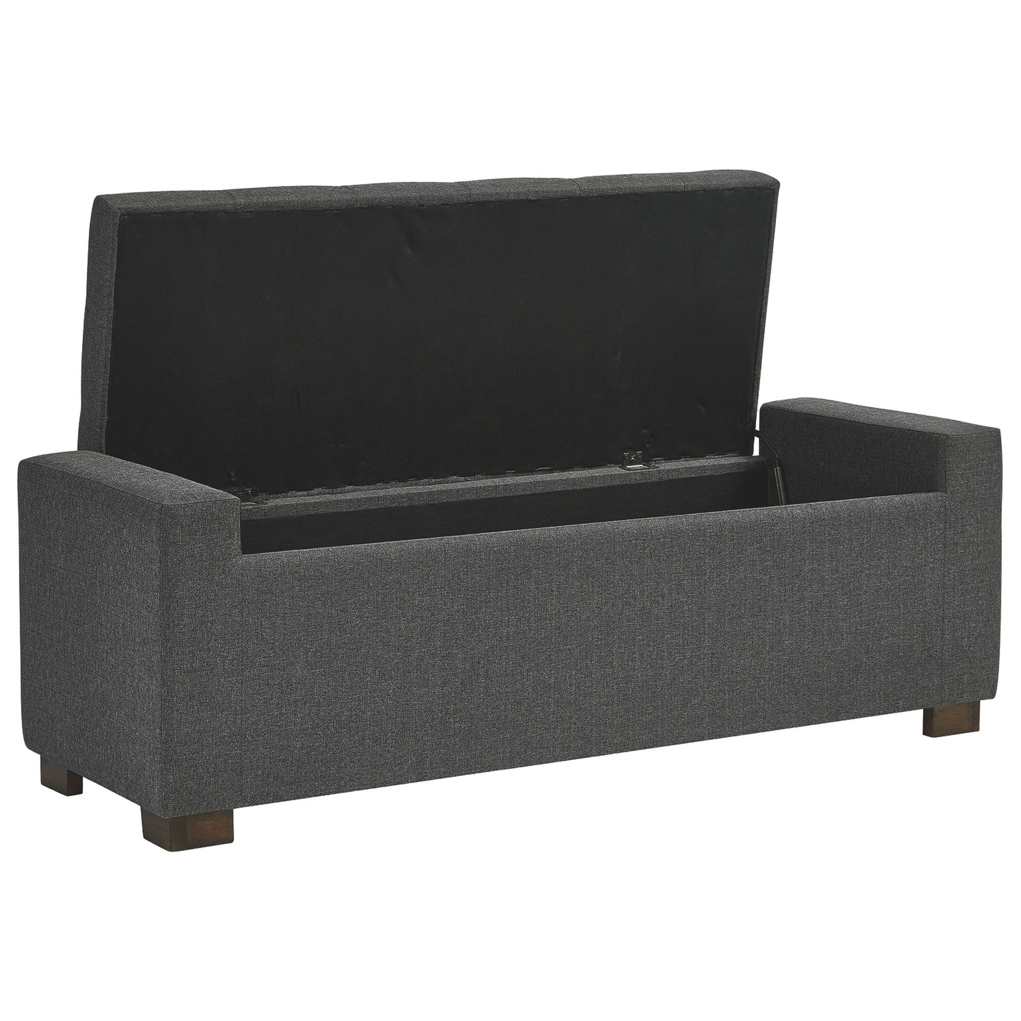 Benjara Fabric Tufted Seat Storage Bench with Block Feet, Dark Gray