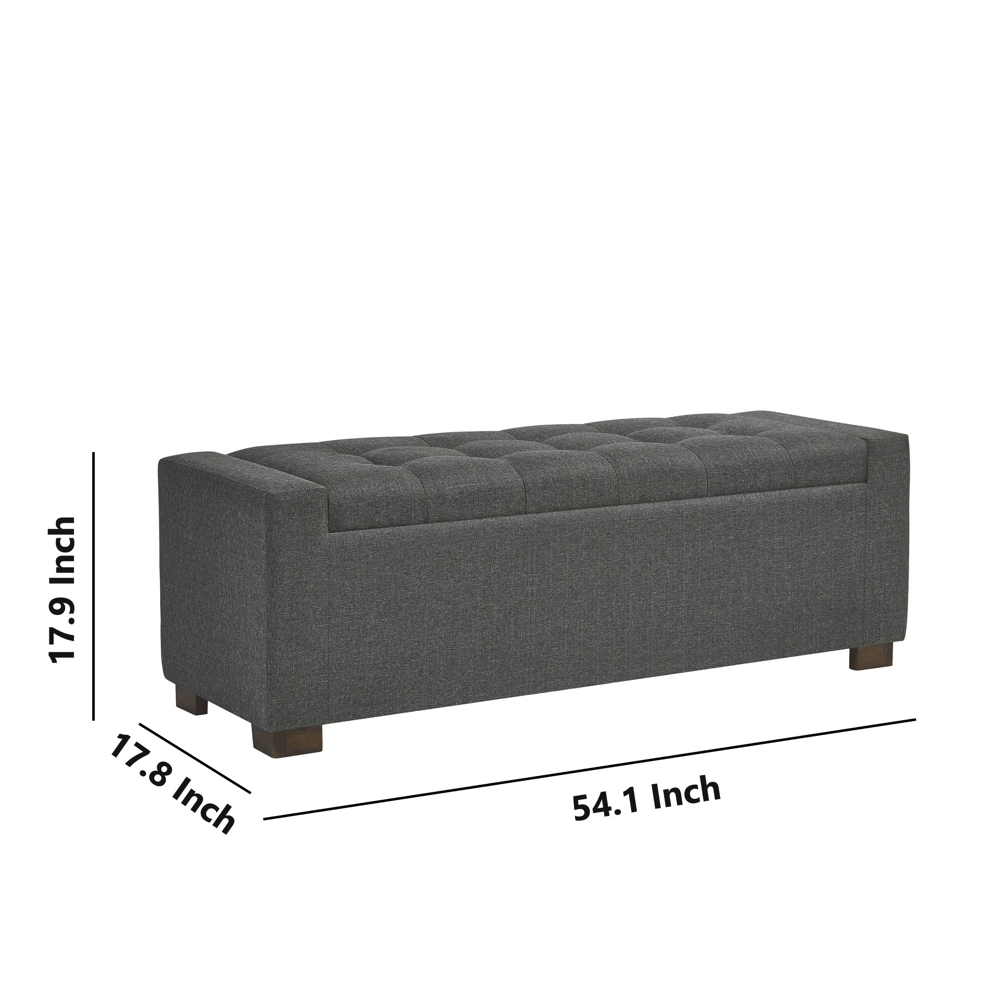 Benjara Fabric Tufted Seat Storage Bench with Block Feet, Dark Gray