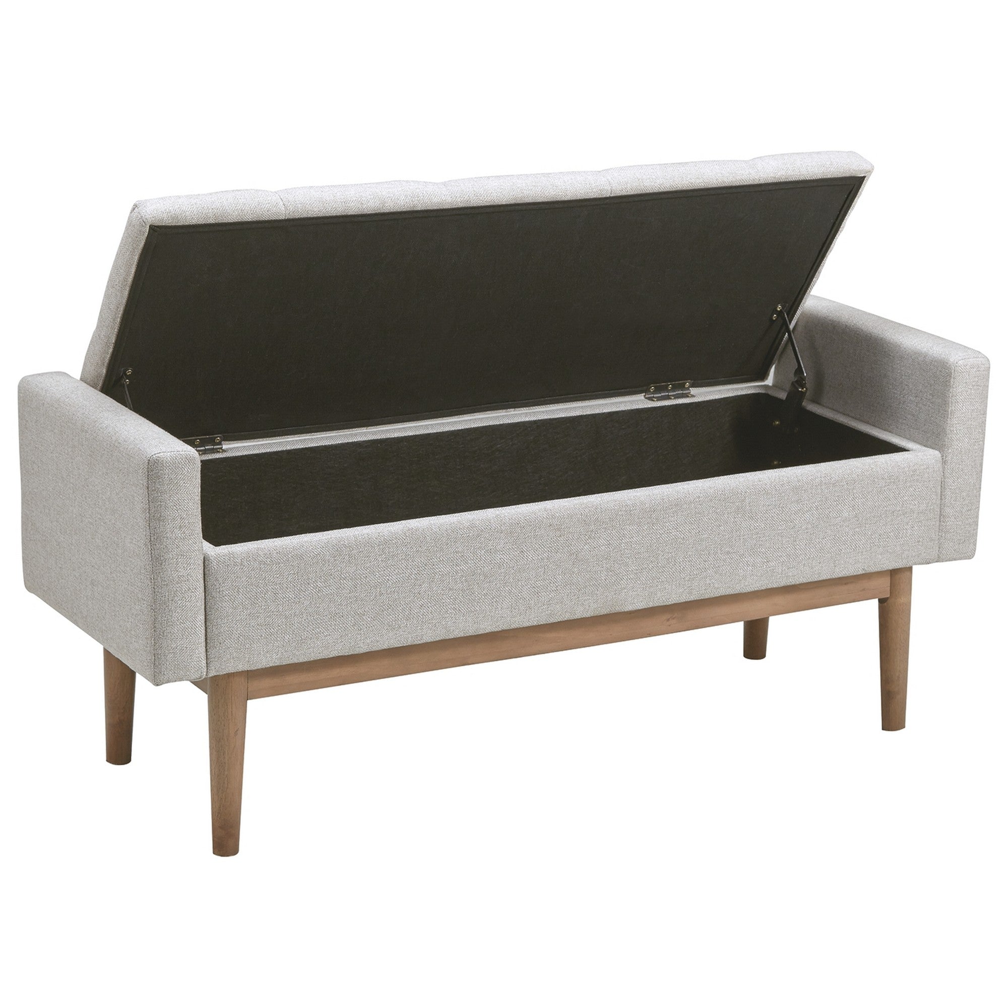 Benjara Tufted Fabric Storage Bench with Low Profile Elevated Arms, Light Gray