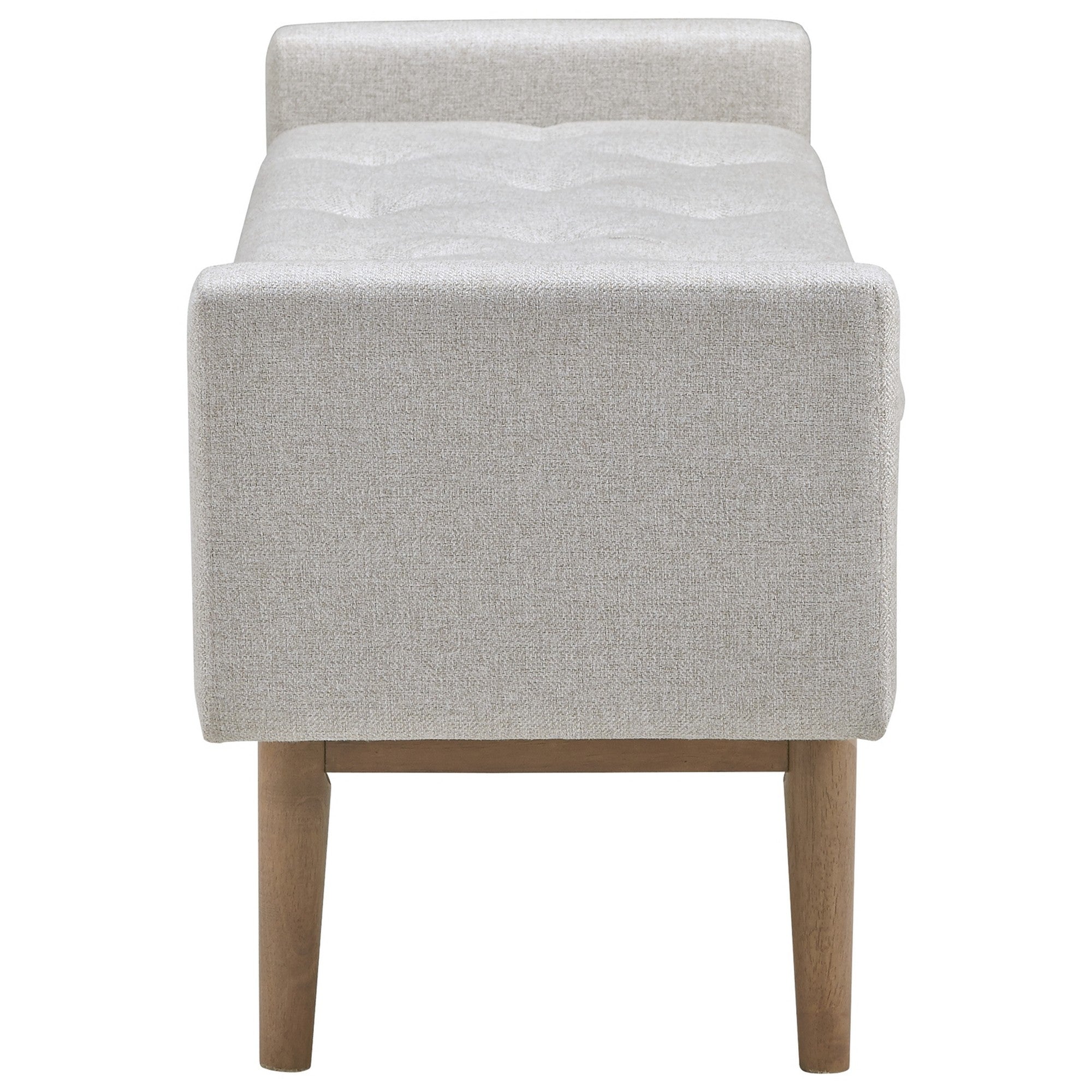 Benjara Tufted Fabric Storage Bench with Low Profile Elevated Arms, Light Gray