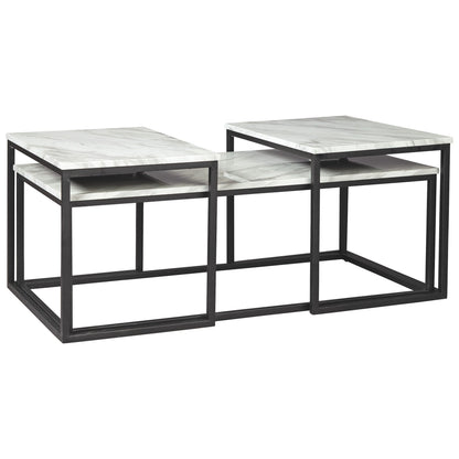 Benjara 3 Piece Metal Frame Occasional Table Set With Marble Top, White And Black