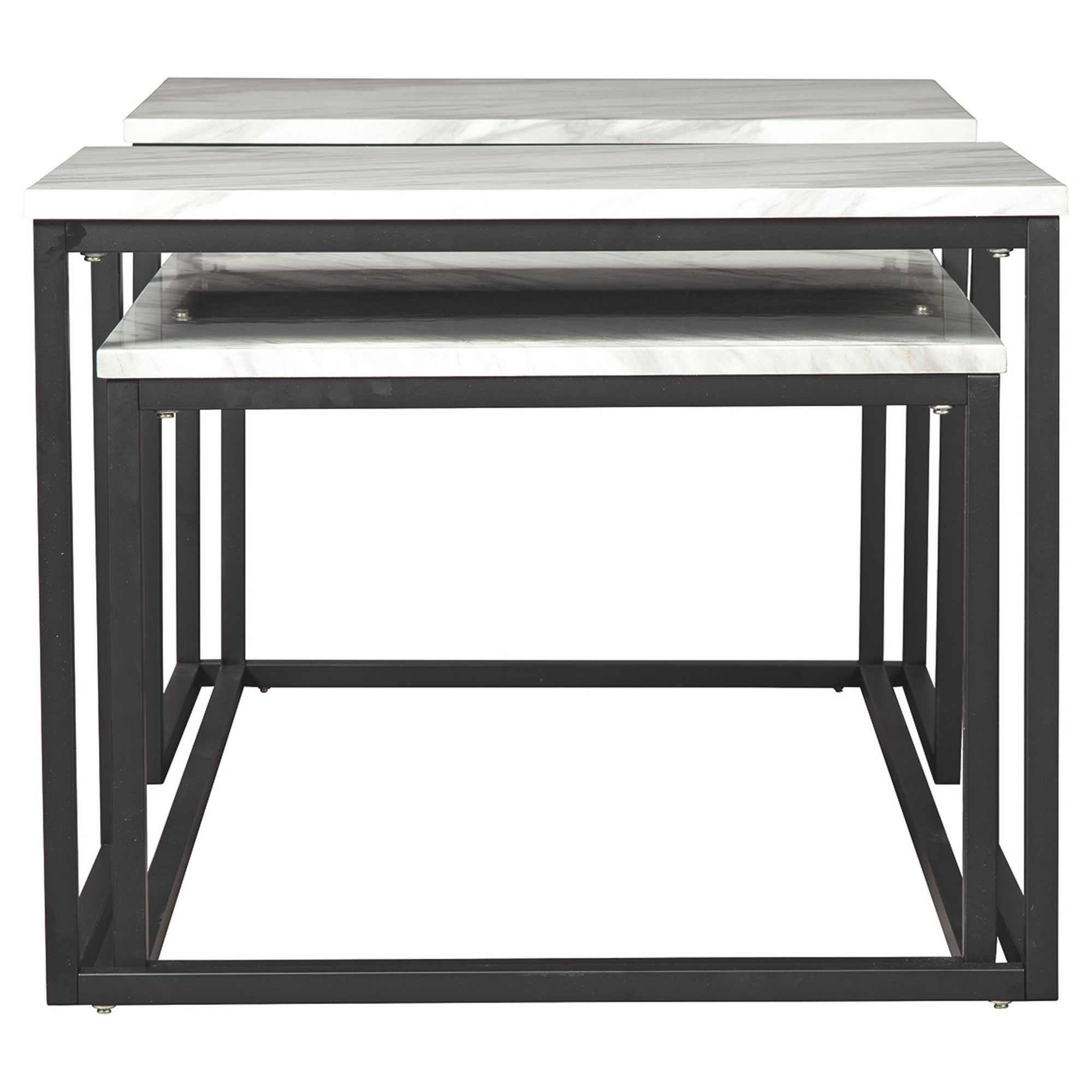 Benjara 3 Piece Metal Frame Occasional Table Set With Marble Top, White And Black