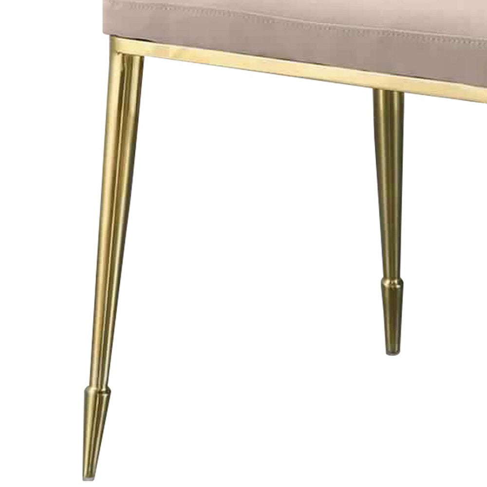 Benjara Fabric Upholstered Side Chair with Spindle Legs, Set of 2, Beige And Gold